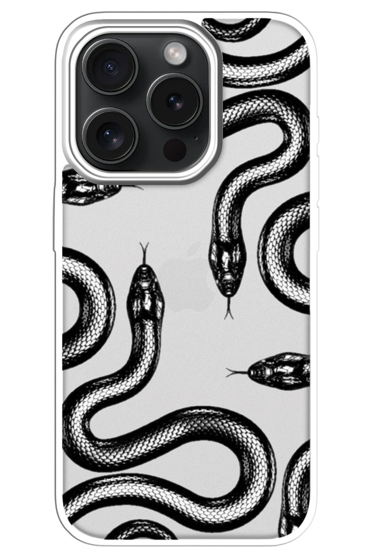 WANNA PROTECT iPhone 16 Pro Max Beyaz Dark Snake Desenli Kamera Çıkıntılı İmpact Telefon Kılıfı y2k