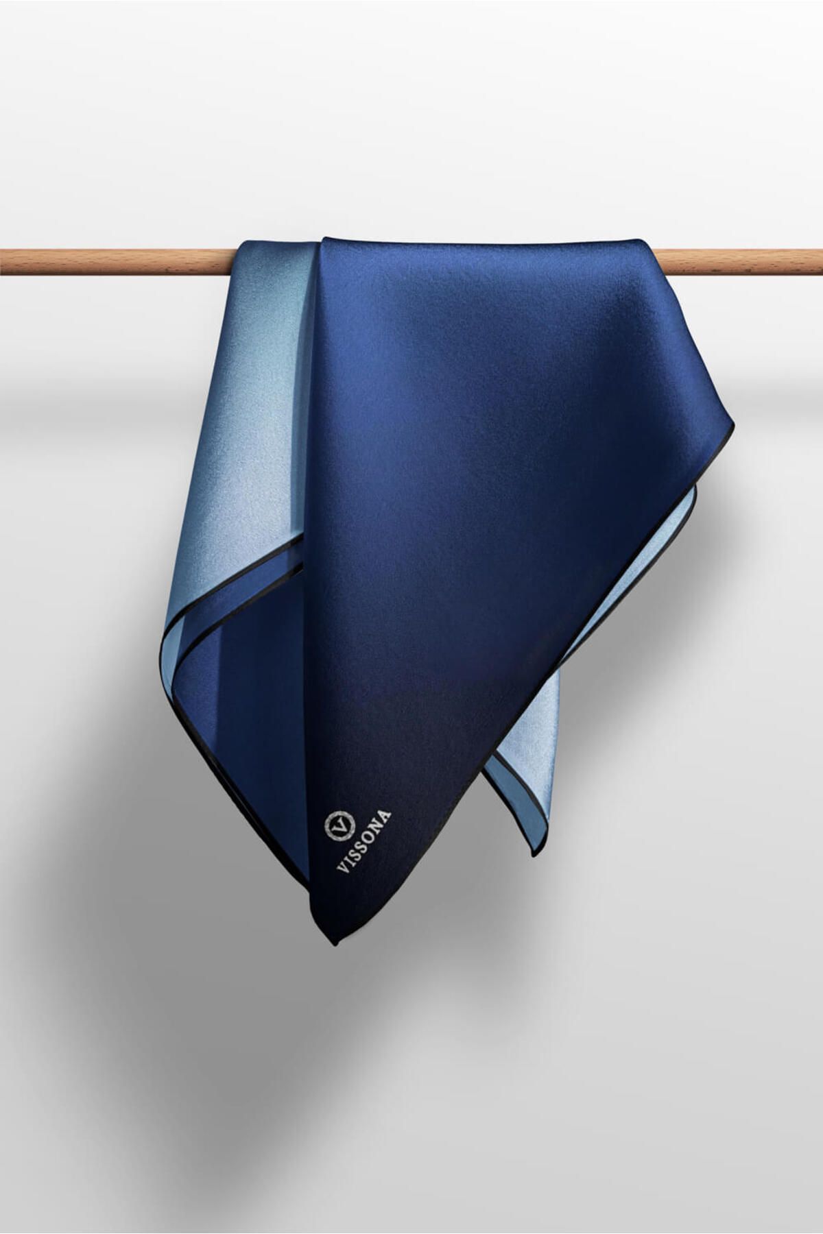 Vissona-90X90 Scarf Planting 100% Twill Silk Navy Blue-Ice Blue Gradient 4