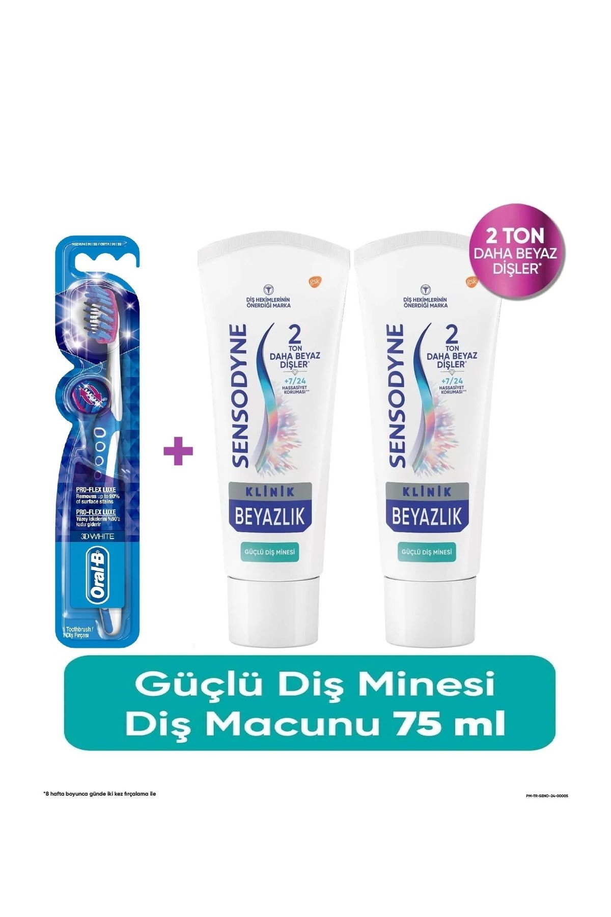 Sensodyne Klinik Beyazlık Güçlü Diş Minesi 75 ml x 2 ADET + Pro Flex 3D White Luxe Medium Diş
