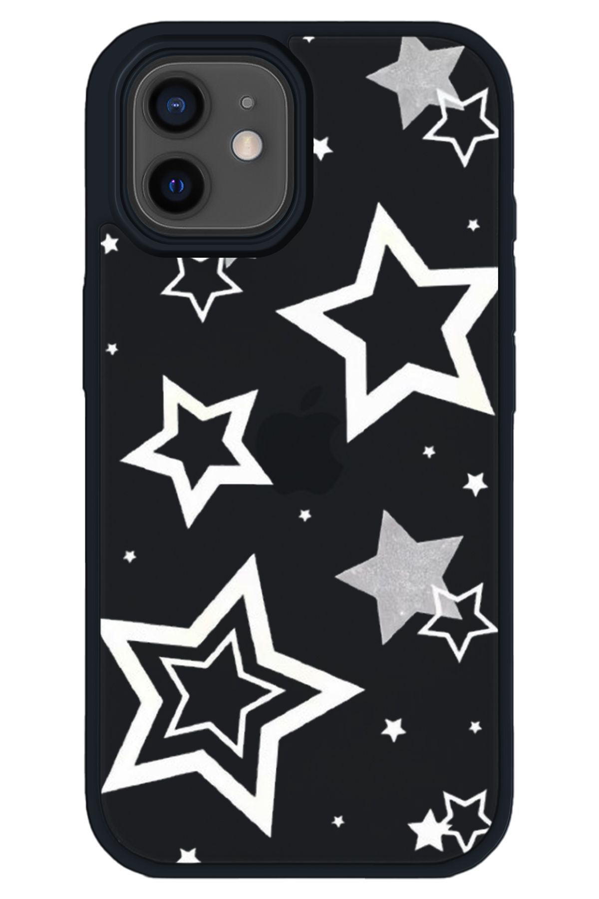 WANNA PROTECT iPhone 11 Siyah Yıldızlar Desenli Kamera Çıkıntılı İmpact Telefon Kılıfı y2k