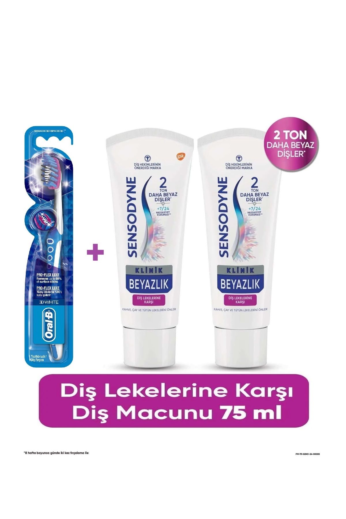 Sensodyne Klinik Beyazlık Diş Lekelerine Karşı 75 ml x 2 ADET + Pro Flex 3D White Luxe Medium
