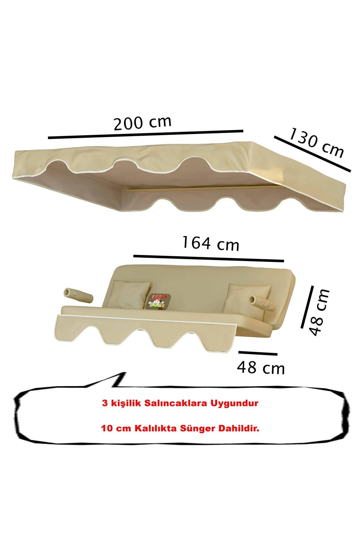 Yekta Home Urla 3 kişilik Salıncak Minder Takımı . Yastık Tente Kolluk Minder Süngerli Set