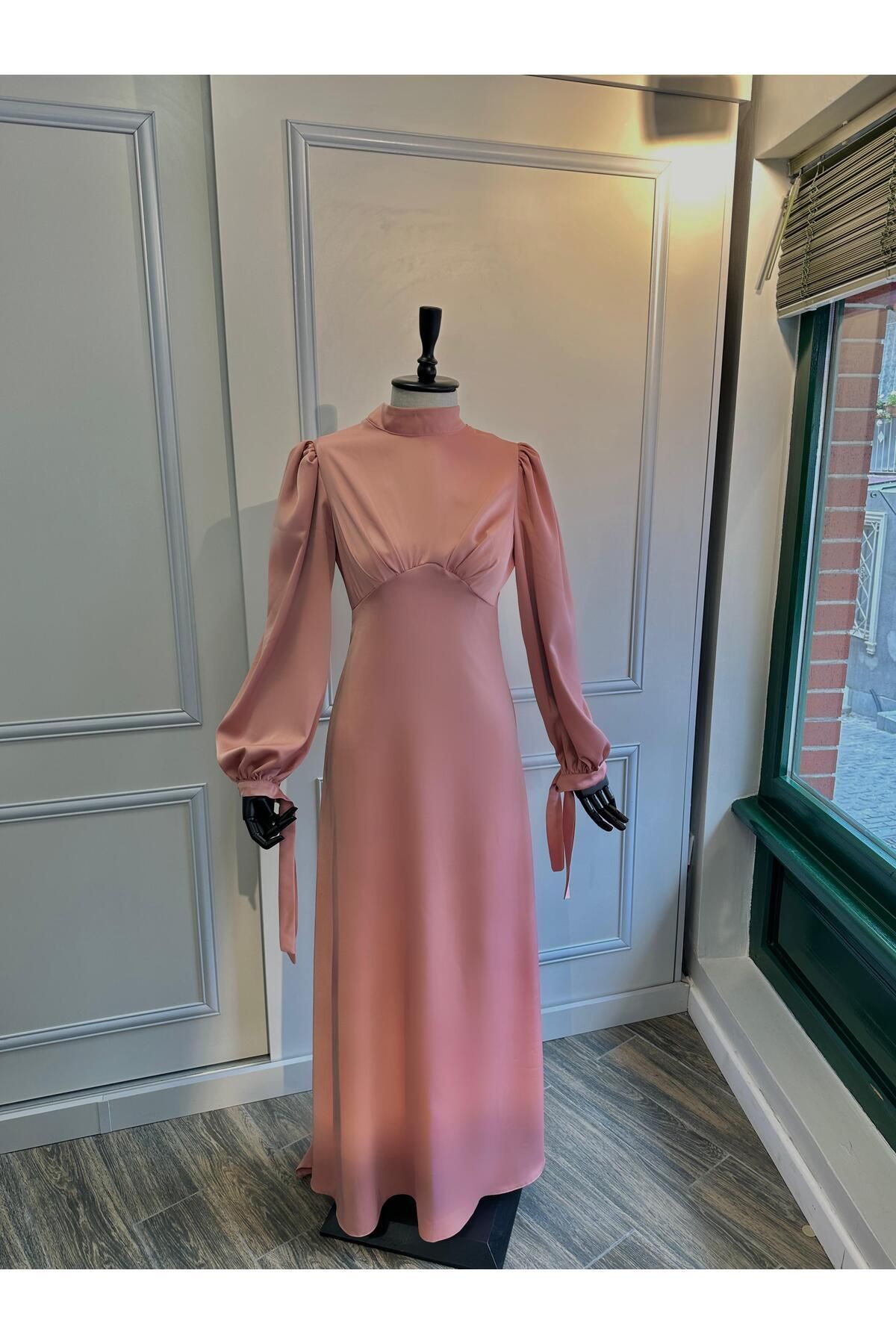 Guer Fashion Alya Balon Kol Tesettür Abiye Pudra