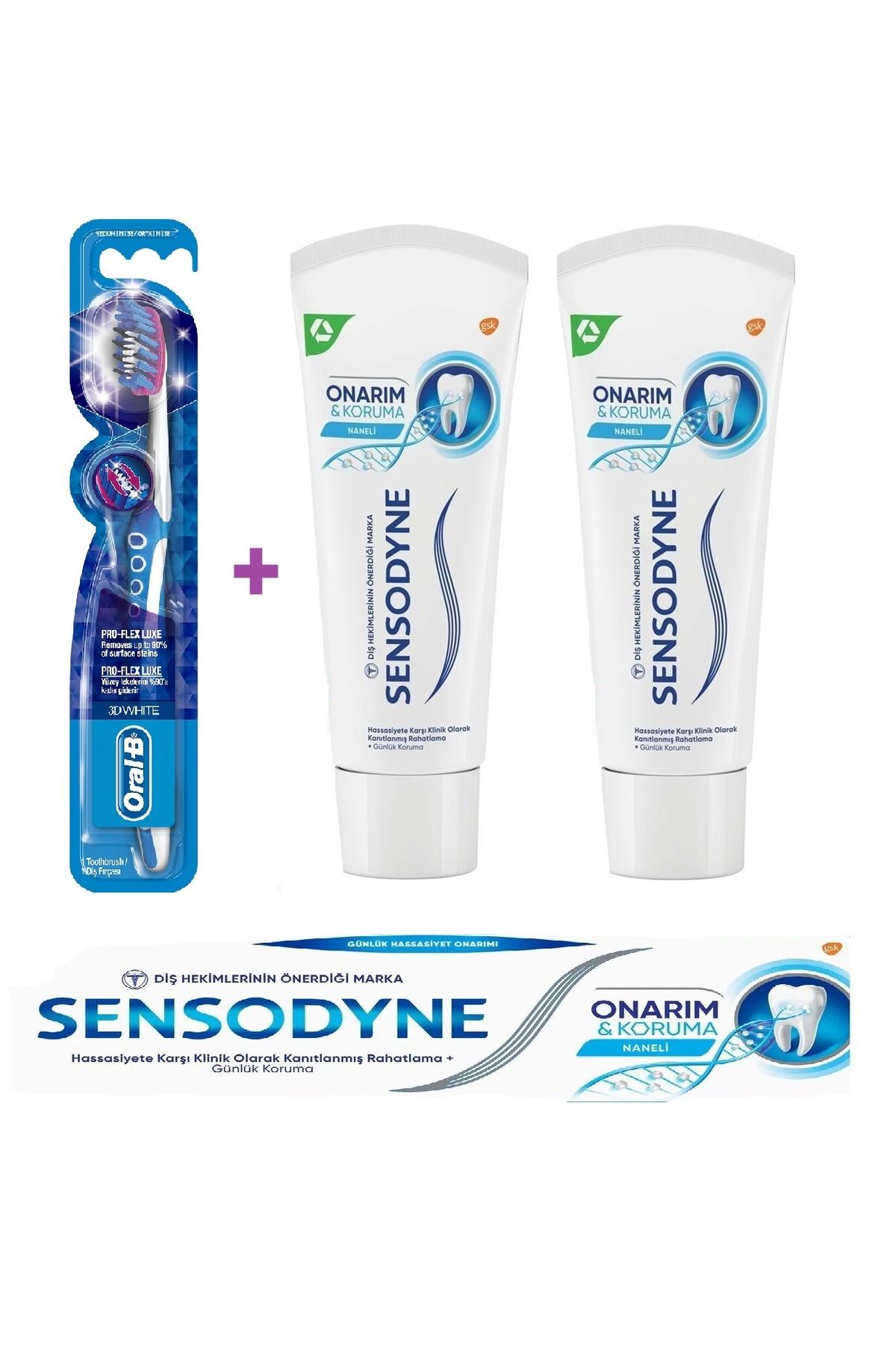 Sensodyne Onarım & Koruma Naneli Diş Macunu 75ml x 2 ADET + Pro Flex 3D White Luxe Medium Diş