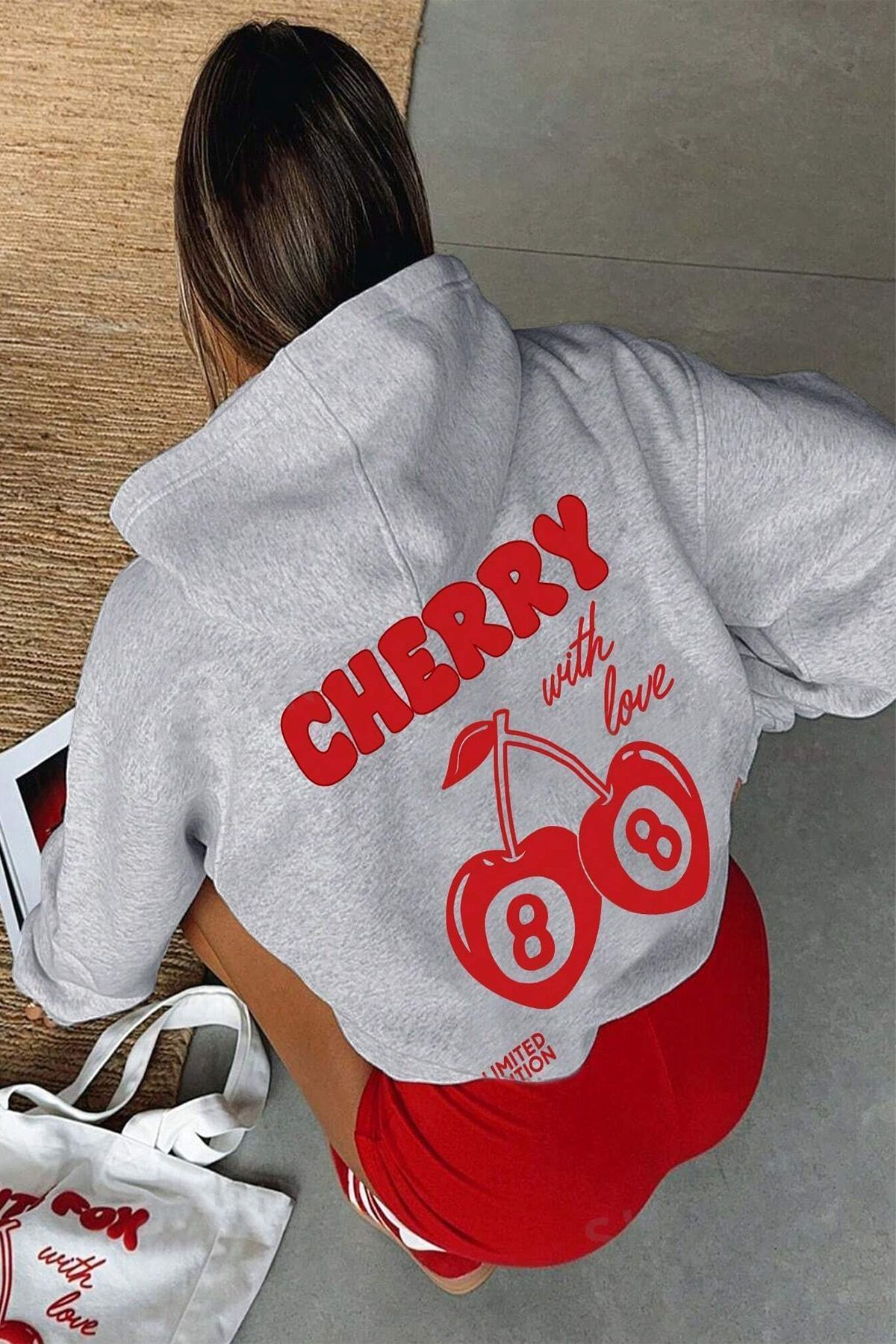 ModaSphere Cherry Baskılı Oversize Sweatshirt