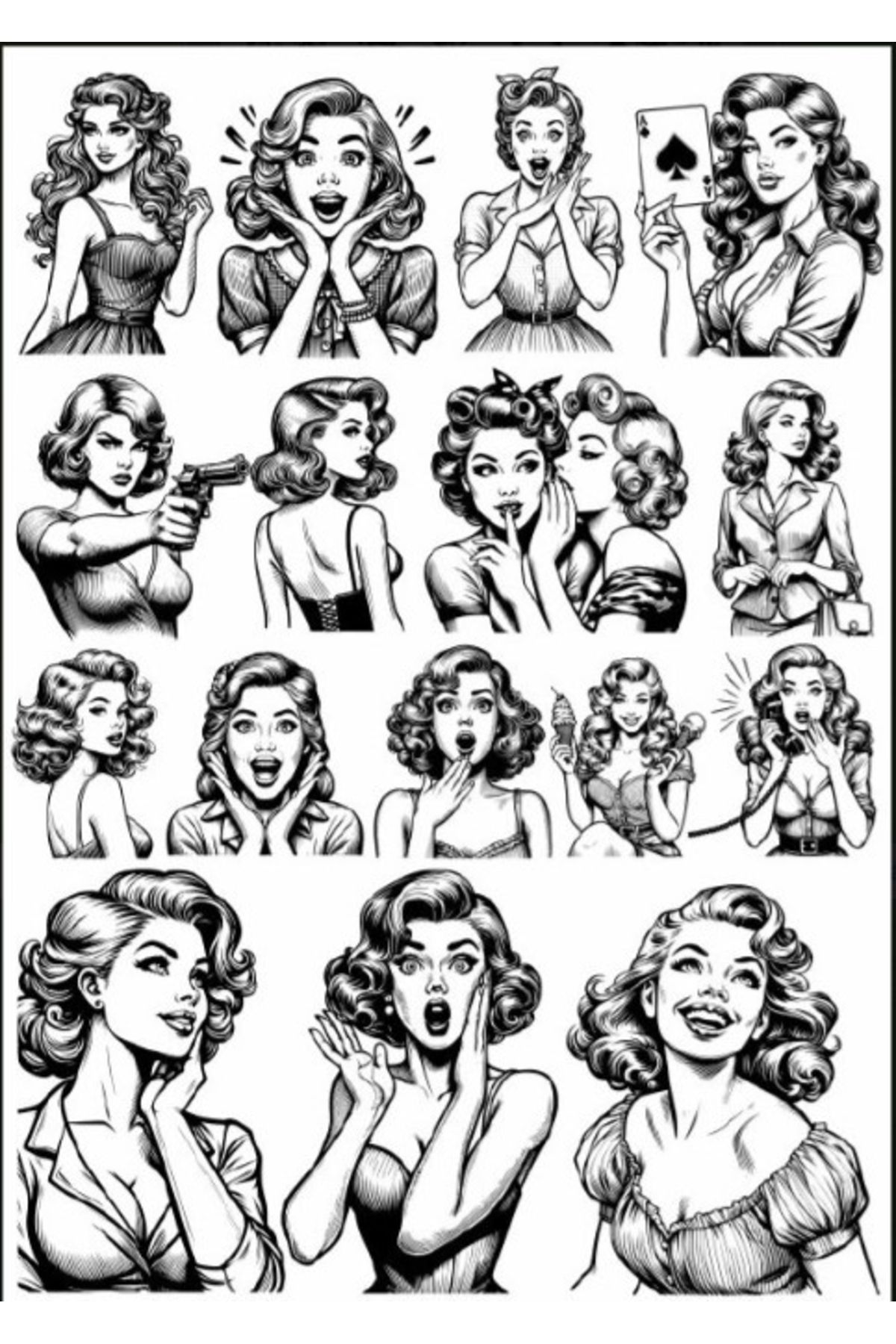 Reysa Tasarım Siyah Beyaz Kadın Sticker Set