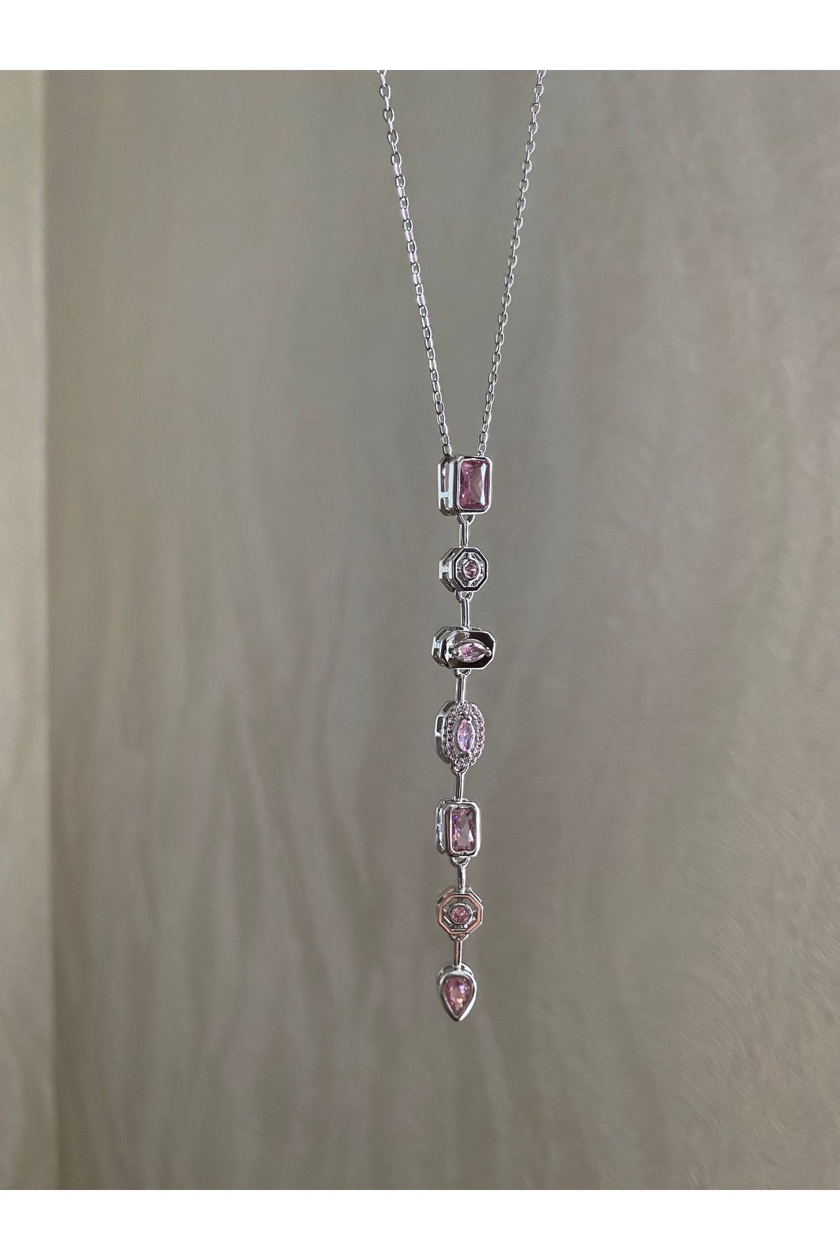 Petek Collection Renkli Taşlı Y kolye Dekolte Kolye (Çelik)