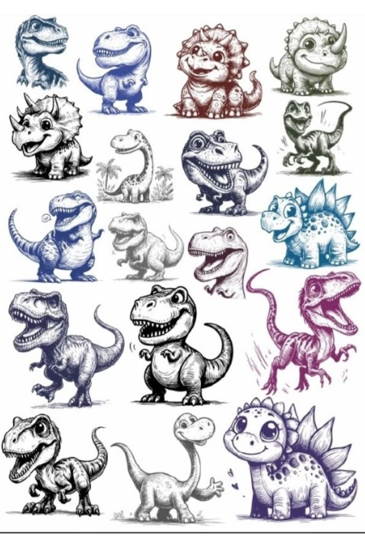 Reysa Tasarım Siyah Beyaz Dinazor Sticker Set