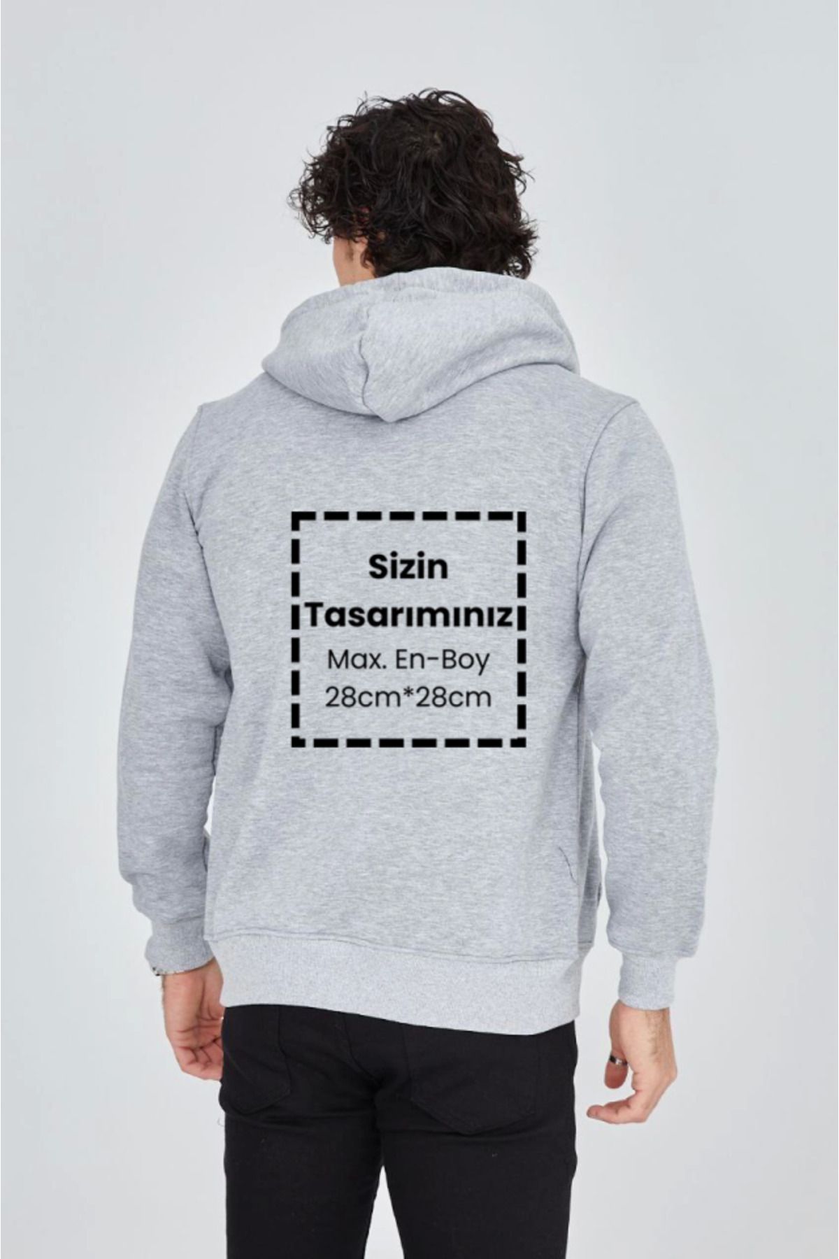 Gökyüzü Moda Unisex Tam Fermuarlı Kapşonlu Özel Tasarım SweatShirt - Gri