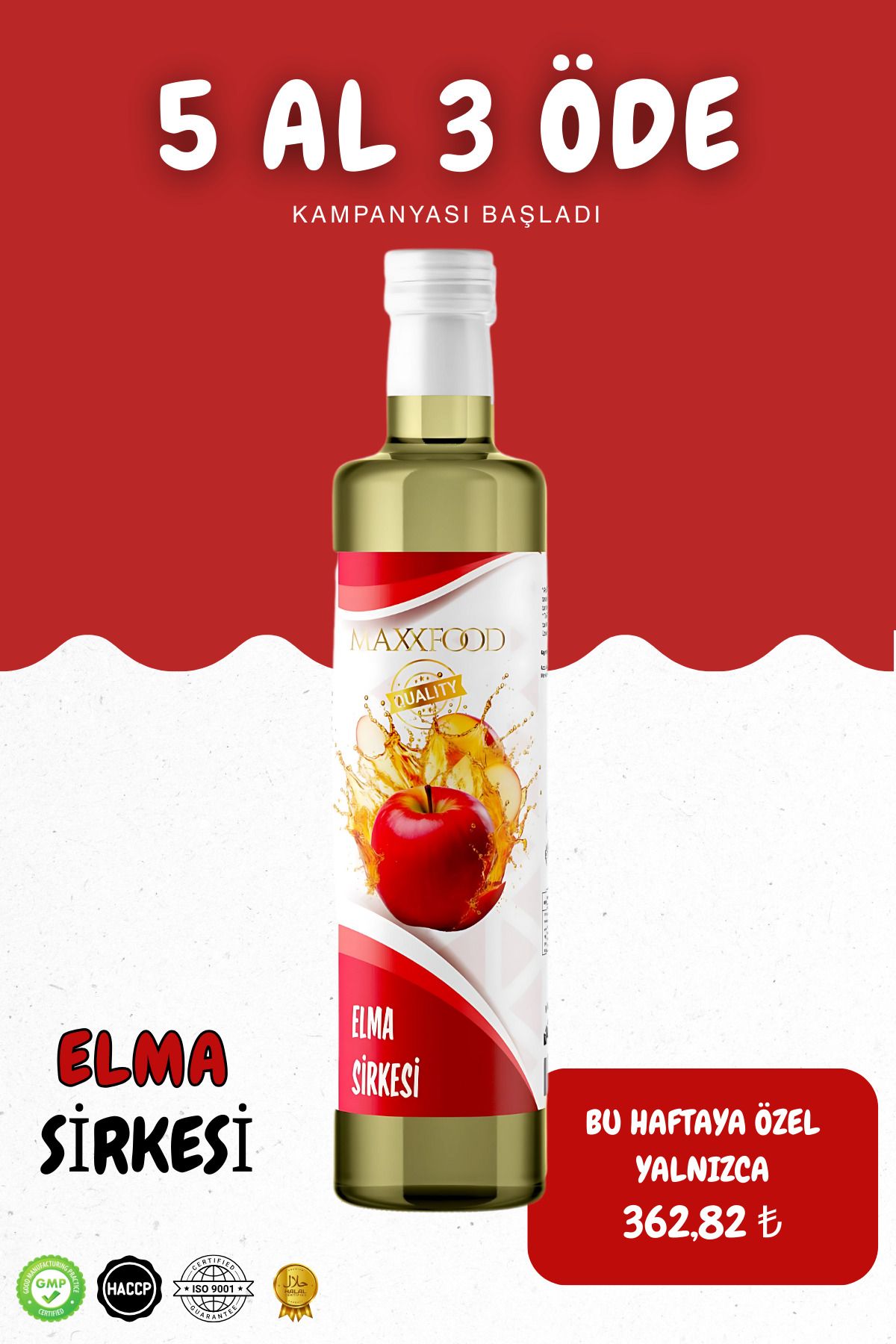 maxxfood ELMA SİRKESİ DOĞAL FERMANTASYON (apple cider vinegar) 500Ml