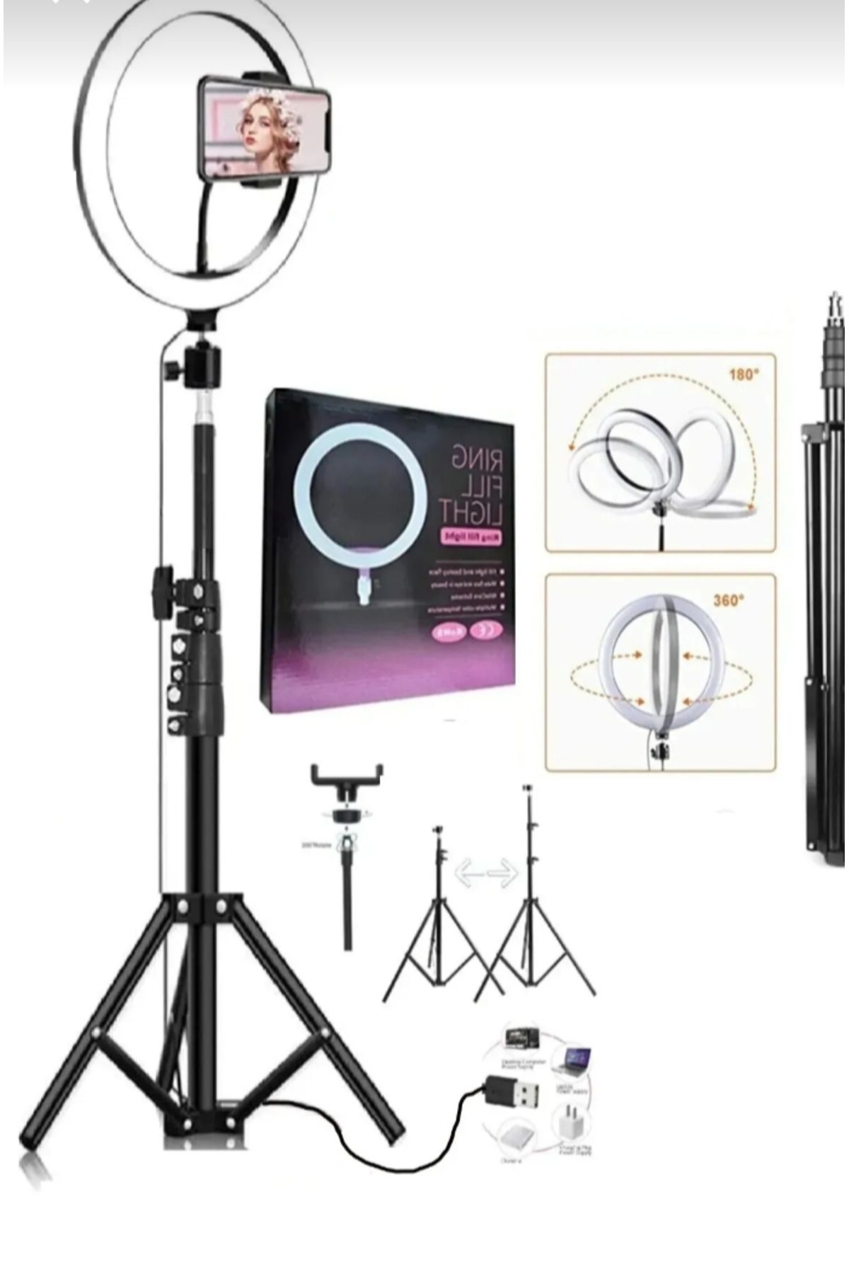 Home 10 Inç Ring Light-5500k Led Işıklı Selfie, Tiktok, Youtube, Canlı Yayın Işığı, 2.1 Metre Tripodlu