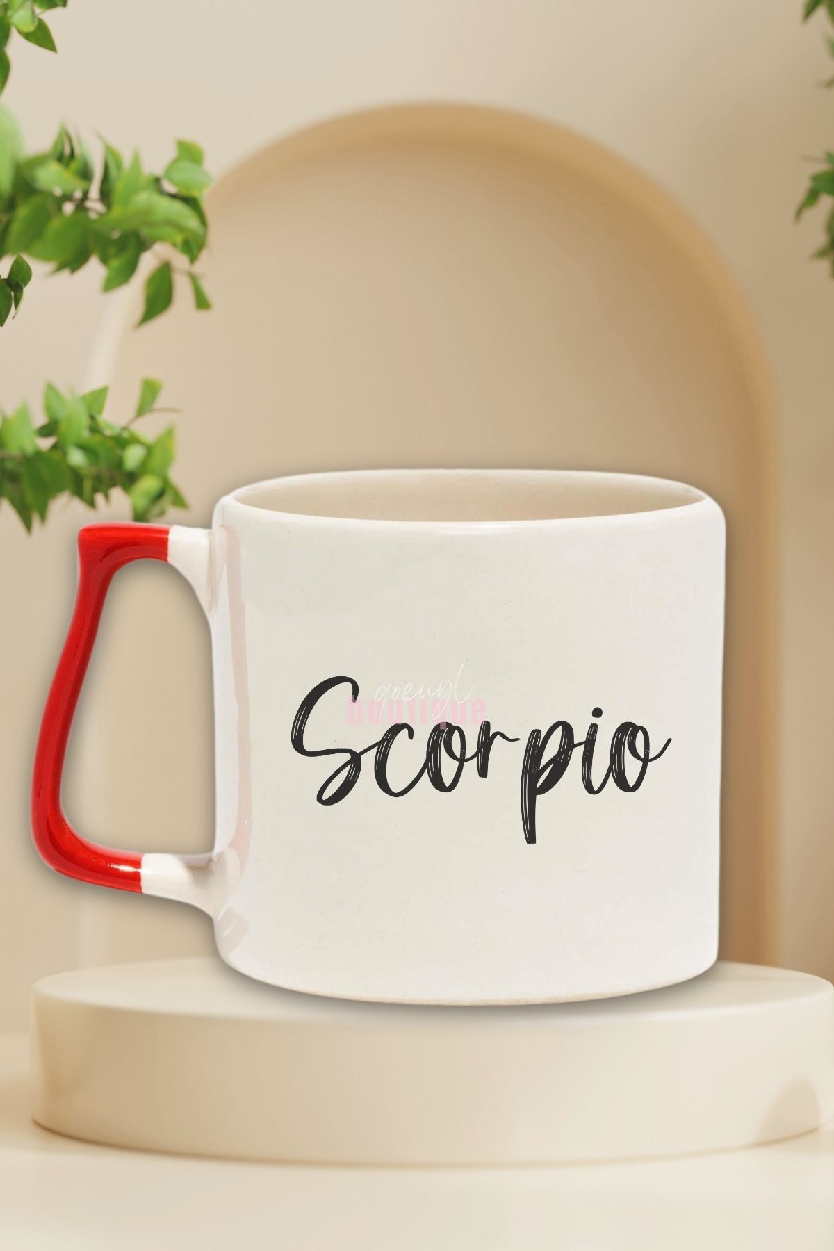 qoeuyl boutique Scorpio Baskılı Akrep Burcu Astroloji Zodyak Doğum Günü Hediye Kırmızı Kulplu Kupa Bardak
