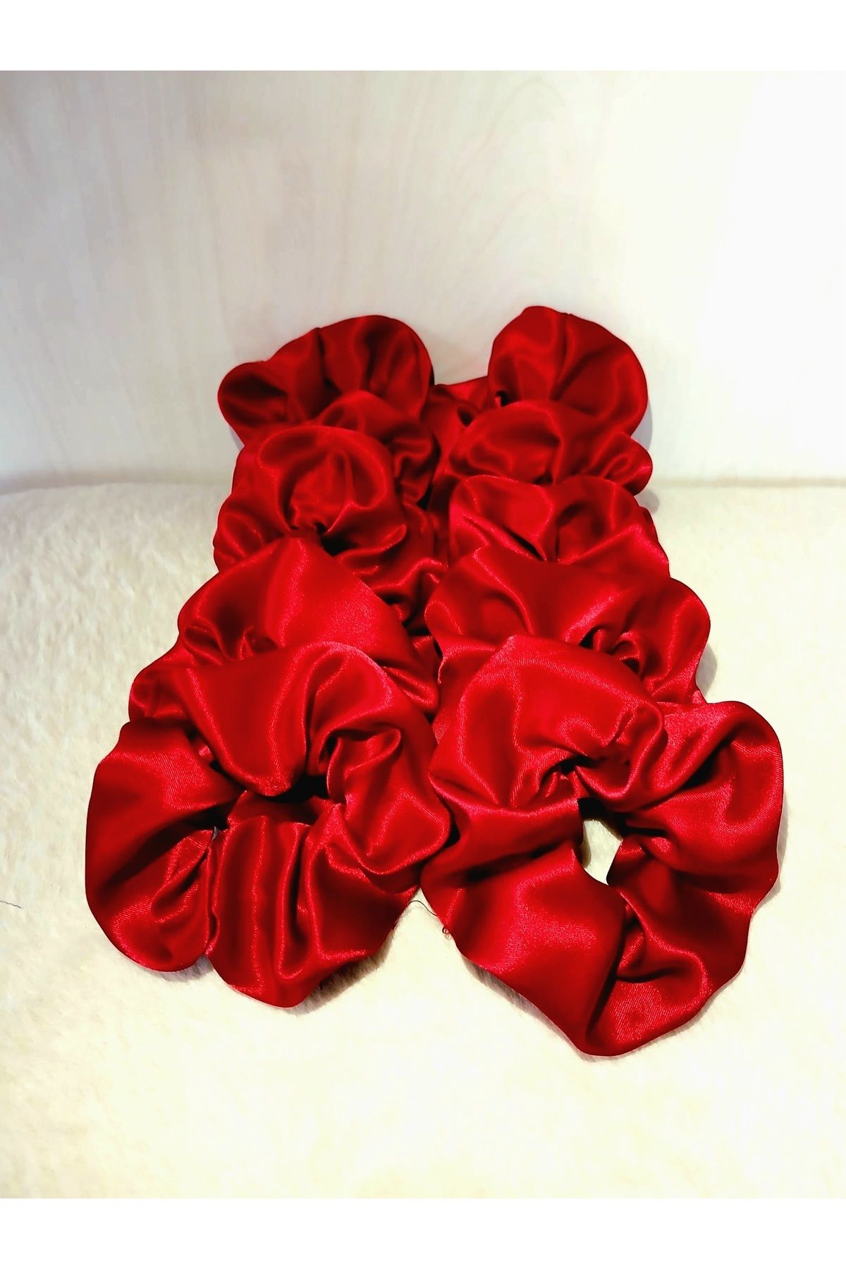 Cebera MG 10'lu Saten Kırmızı Kına Tokası Hediyelik Lastikli Simit Toka Scrunchie Set