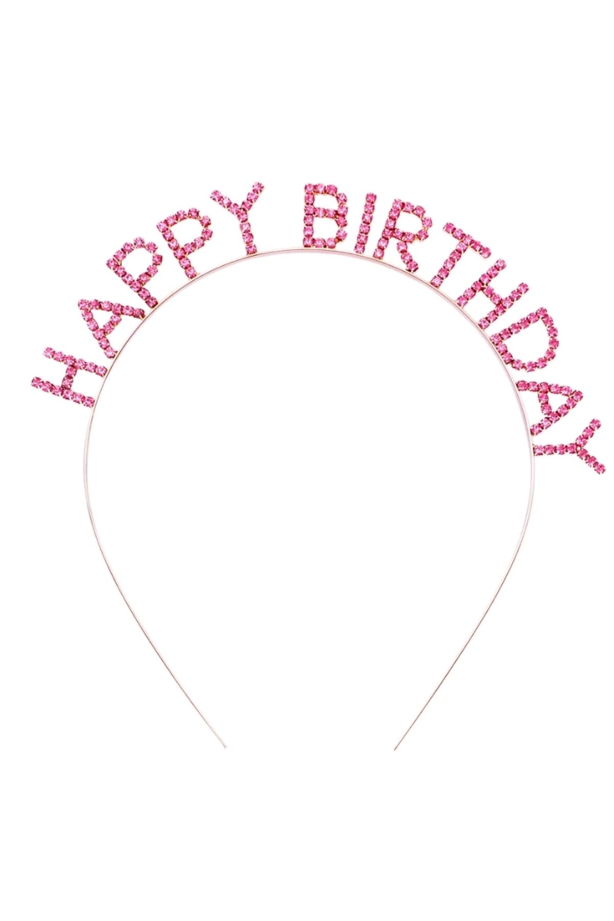 PRATİKOBA Pembe Kristal Taşlı Gold Happy Birthday Taçı
