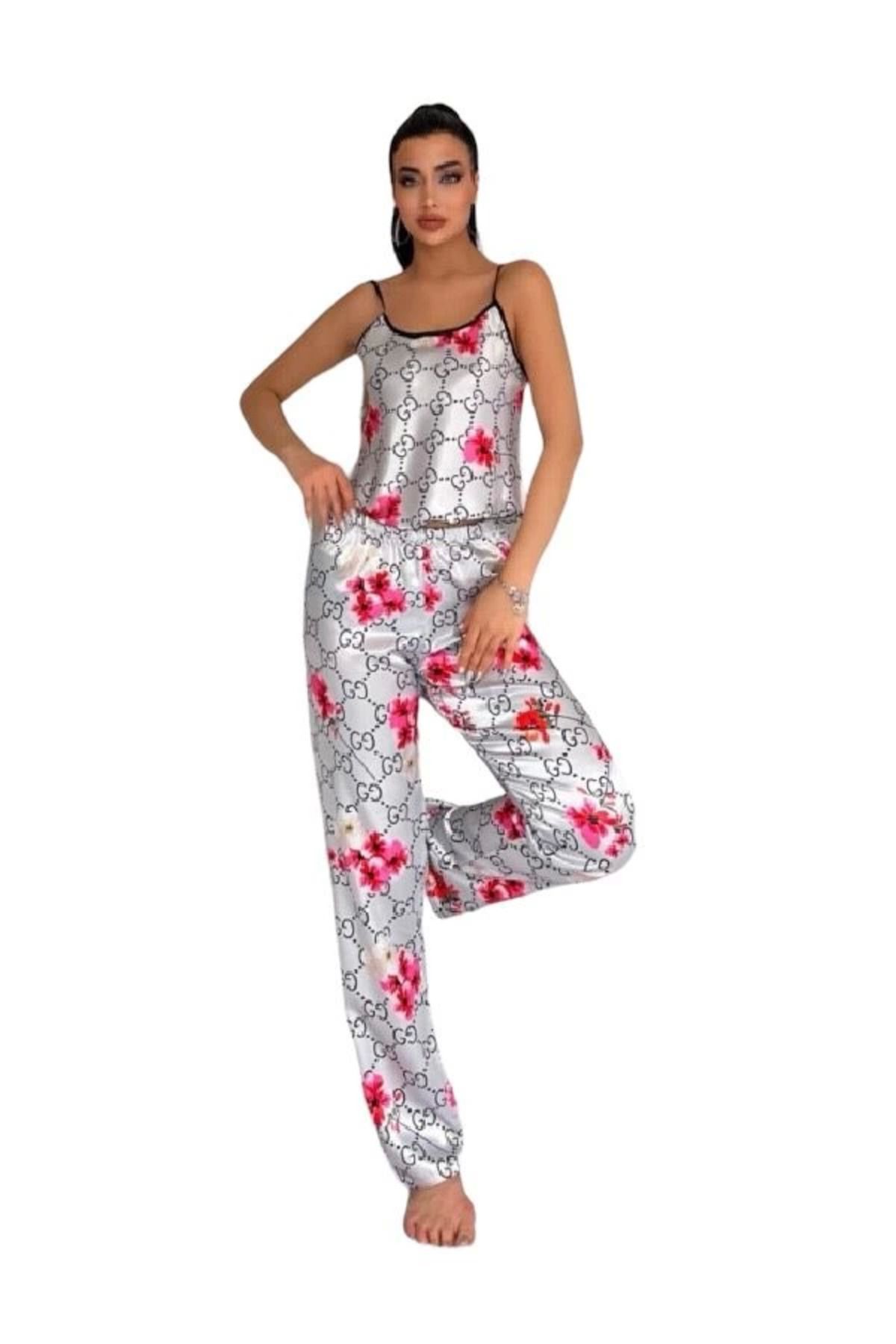 Kocabey Victoria Secret 8021 Kadın Saten Askılı Pijama Takım