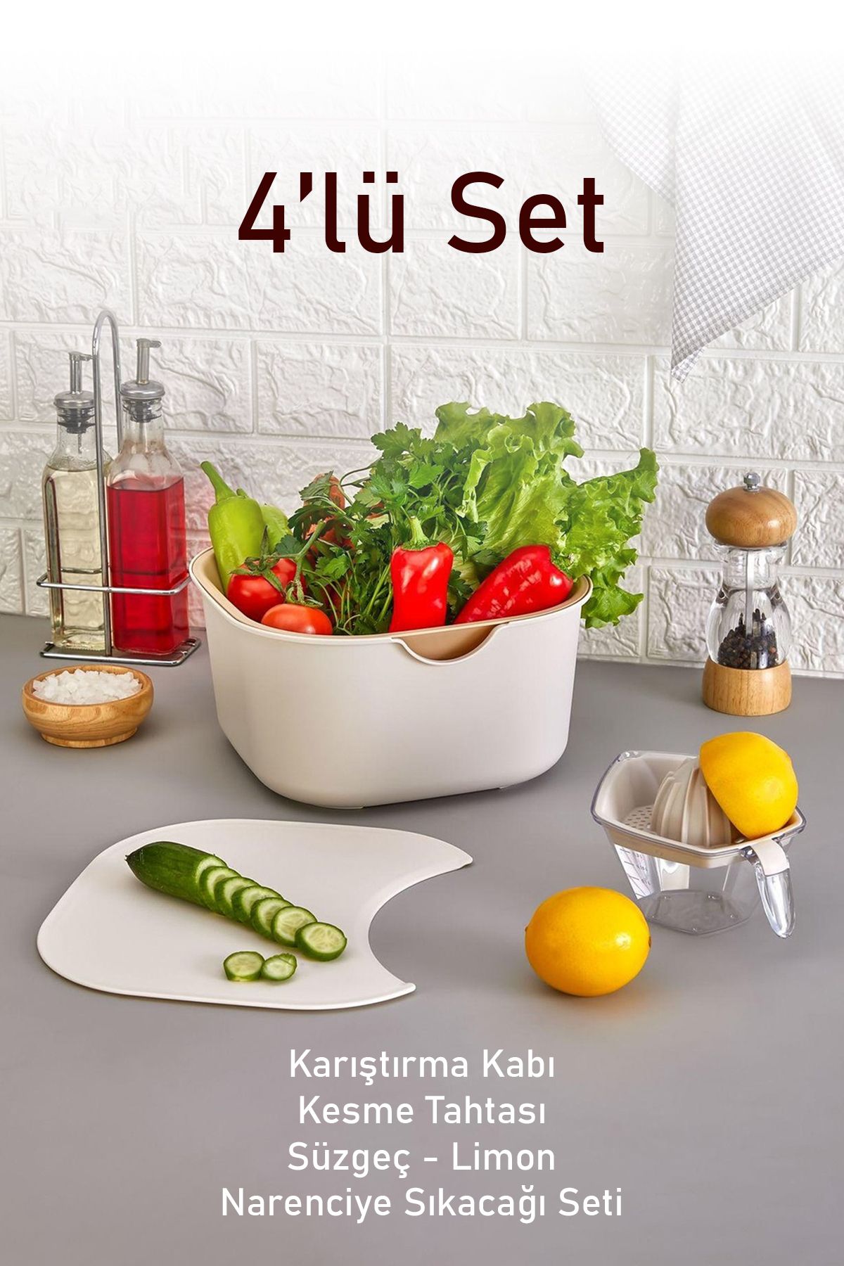 FA Home Çok Amaçlı Karıştırma Kabı-Süzgeç-Kesme Tahtası Limon ve Narenciye Sıkacağı Seti