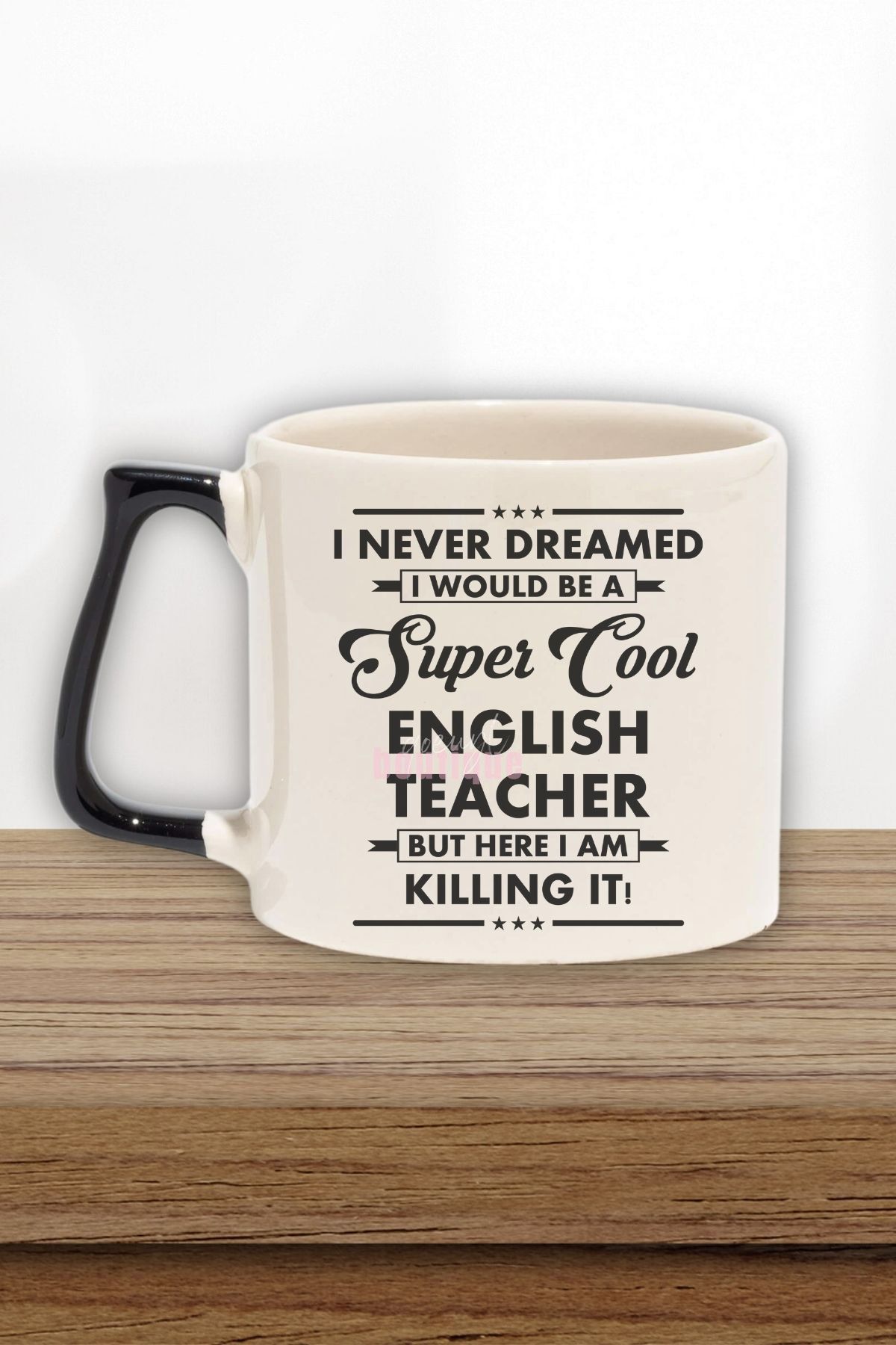 qoeuyl boutique English Teacher 3 Baskılı İngilizce Öğretmeni Doğum Günü Hediye Siyah Kulplu Kupa Bardak