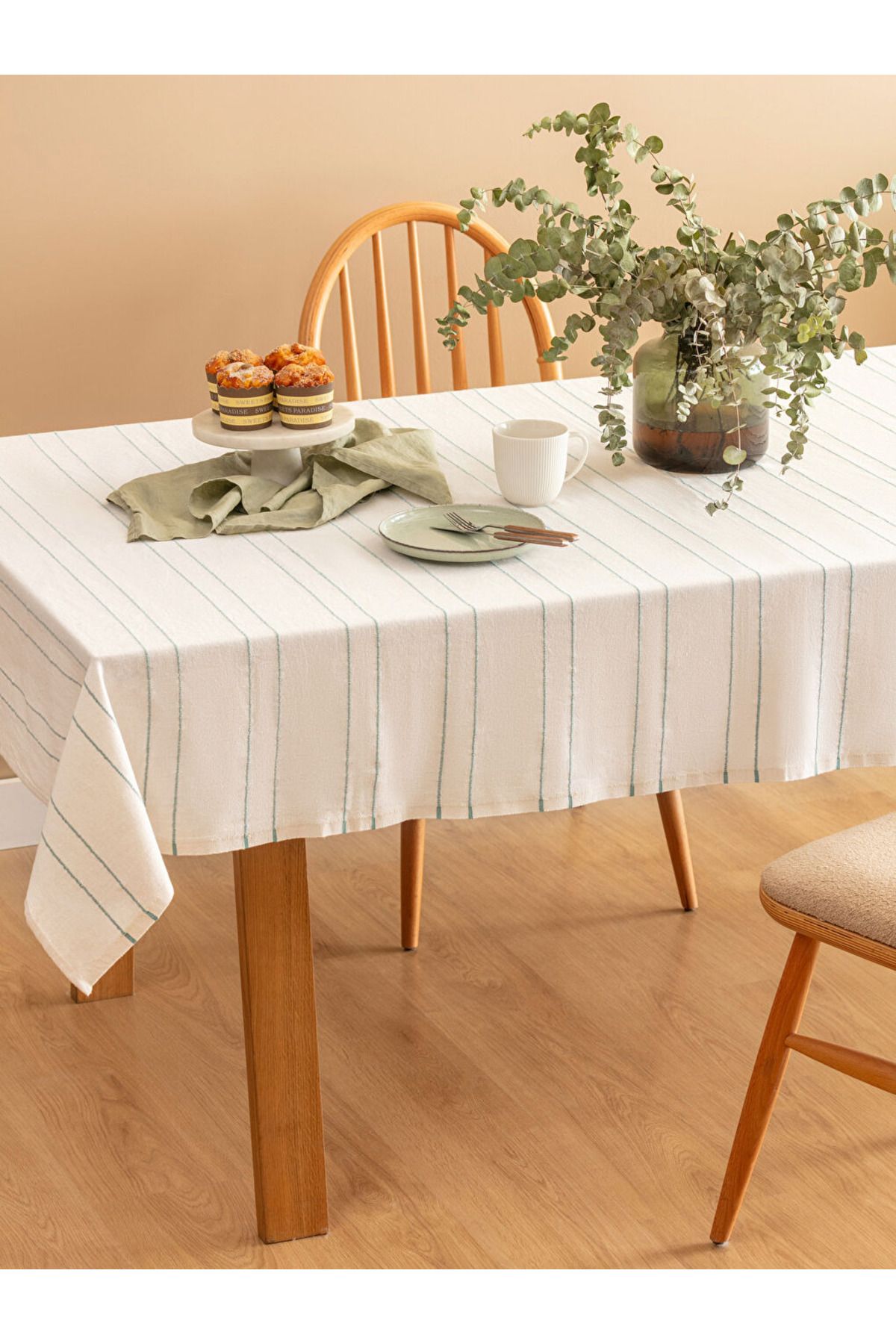 LC Waikiki RENKLİ MAĞAZADAN LCW HOME Yeşil Çizgi Nakışlı Masa Örtüsü 150x200 cm