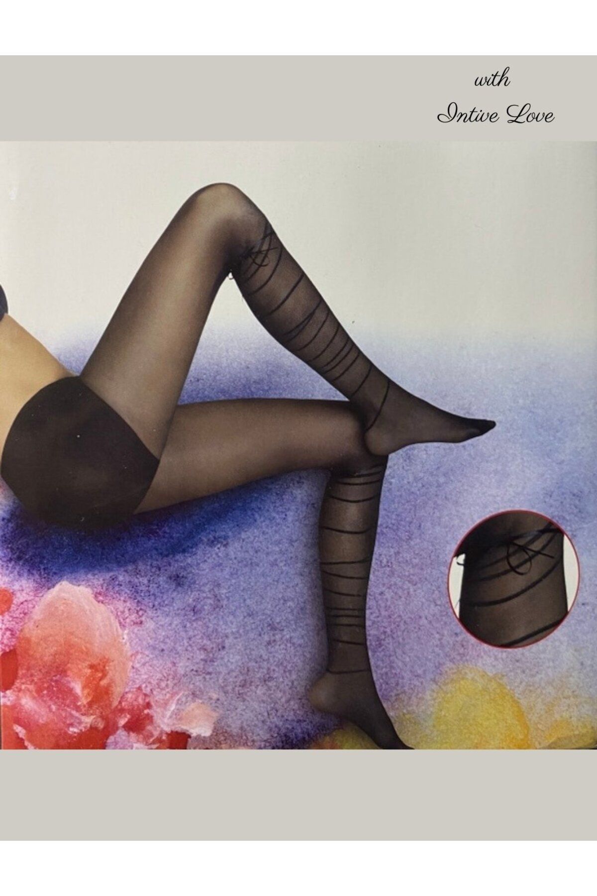 İntive Lingerie Estel Alt Bacağı Çizgili ve Kutdele Detaylı Şık Modern Külotlu Çorap