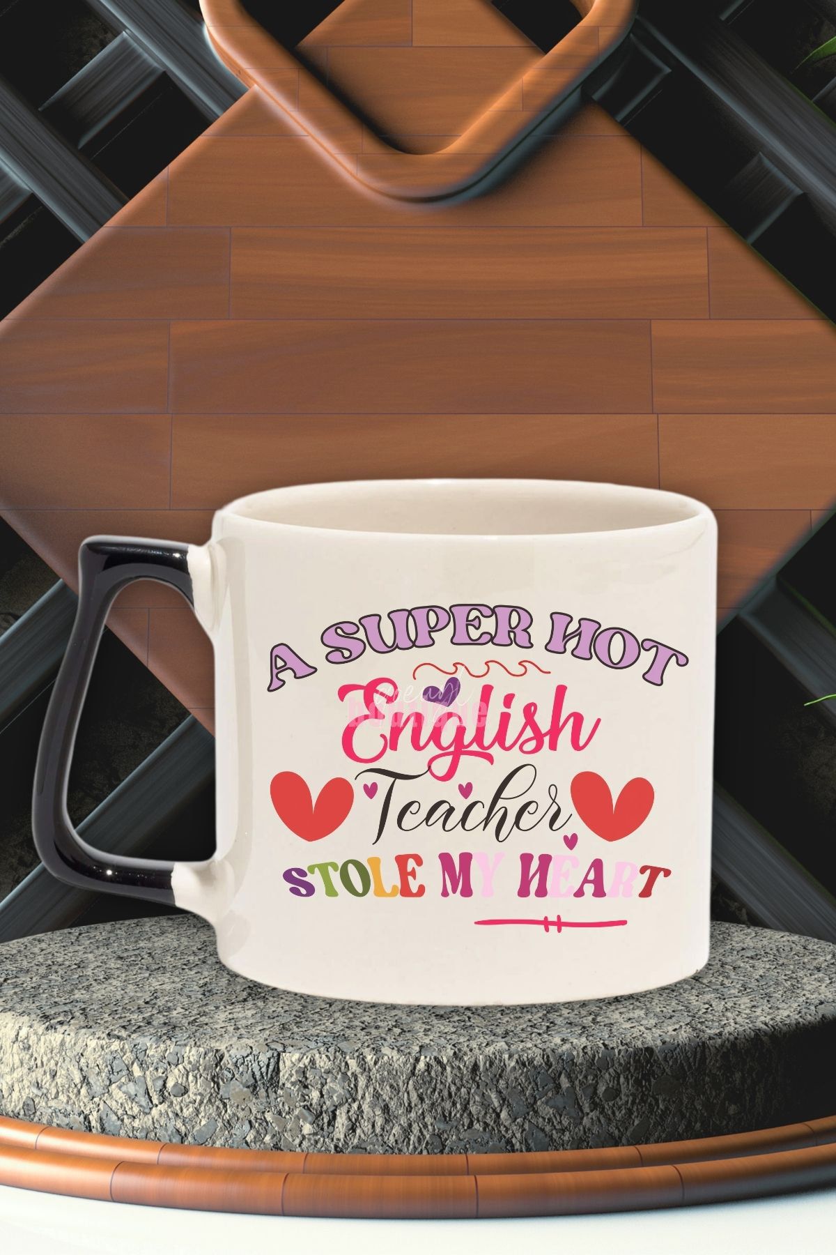 qoeuyl boutique Super Hot English Teacher Stole My Heart İngilizce Öğretmeni Hediye Siyah Kulplu Kupa Bardak
