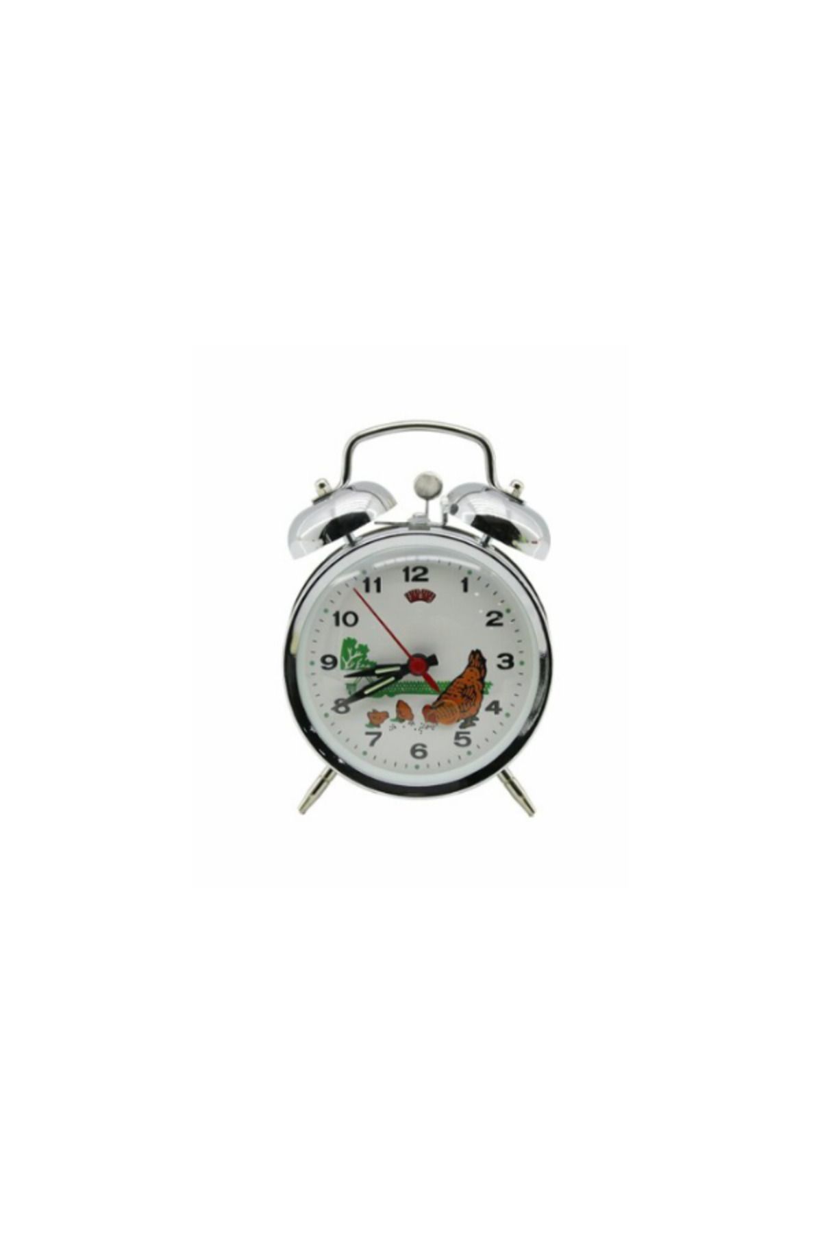 Mechanical CLKN-1783 Mekanik Kurmalı Masa Çalar Saat – Tavuk Temalı Nostaljik Alarm (Gümüş Renk)