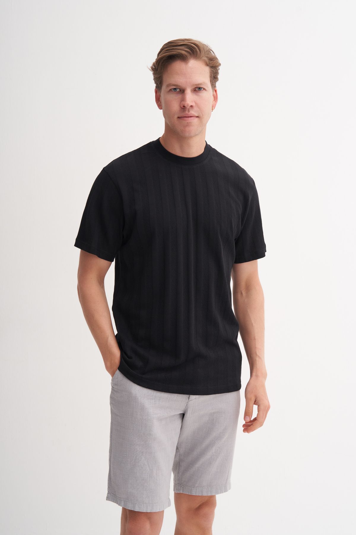 Cazador Erkek Cazador Premium Özel Jakar Desenli Regular Fit Rahat Kesim Bisiklet Yaka T-Shirt