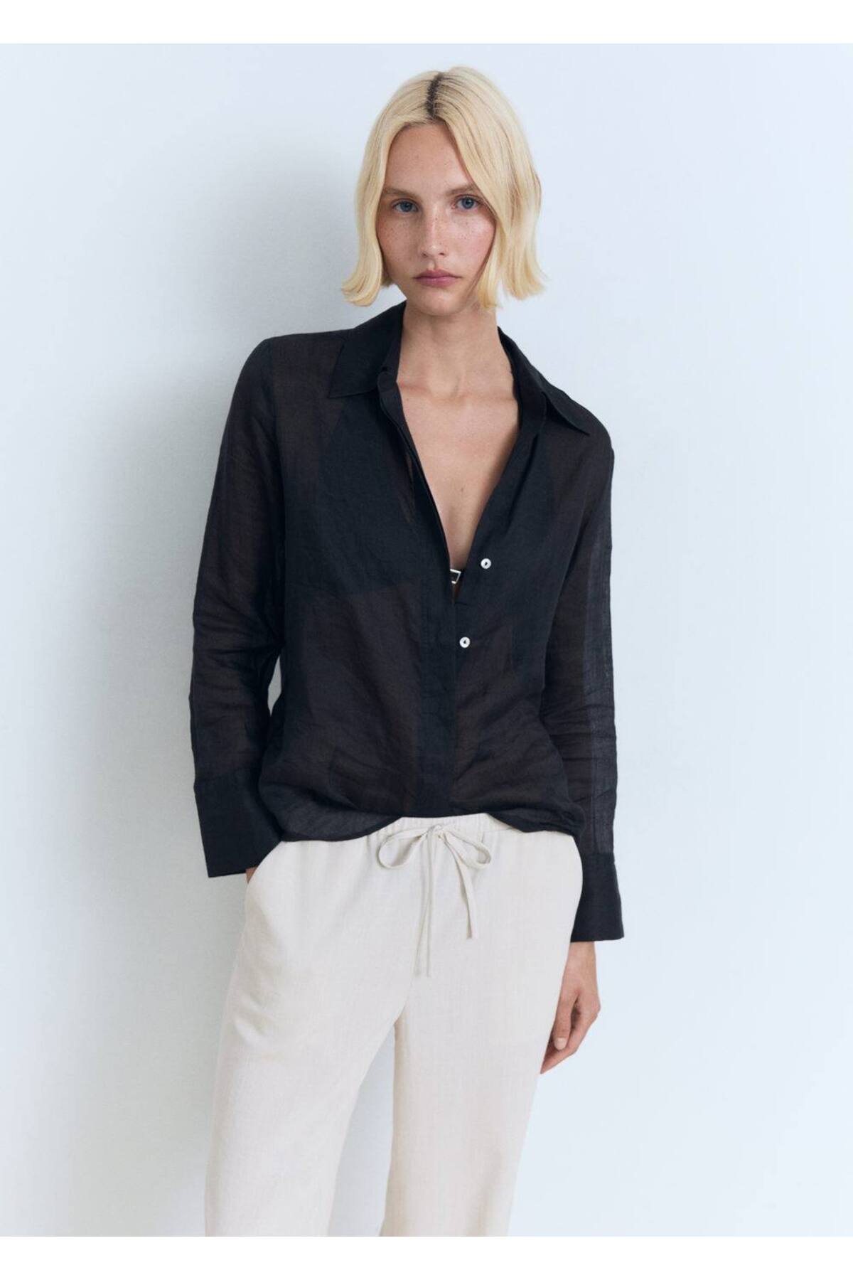 Bağcıklı düz kesim pantolon