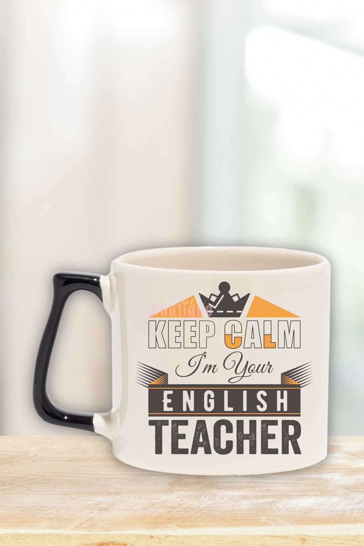 qoeuyl boutique Keep Calm I'm English Teacher Baskılı İngilizce Öğretmeni Hediye Siyah Kulplu Kupa Bardak