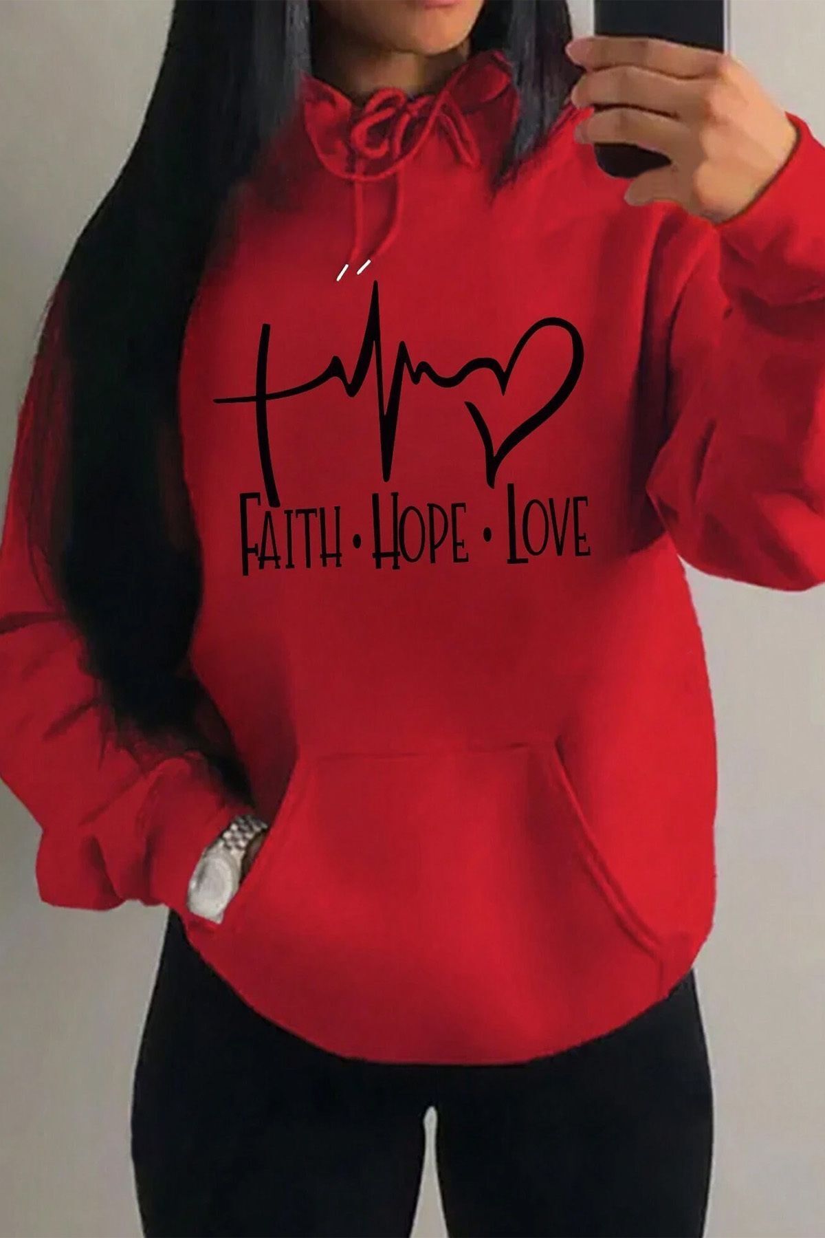 ModaSphere Faith Hope Love Baskılı Oversize Sweatshirt