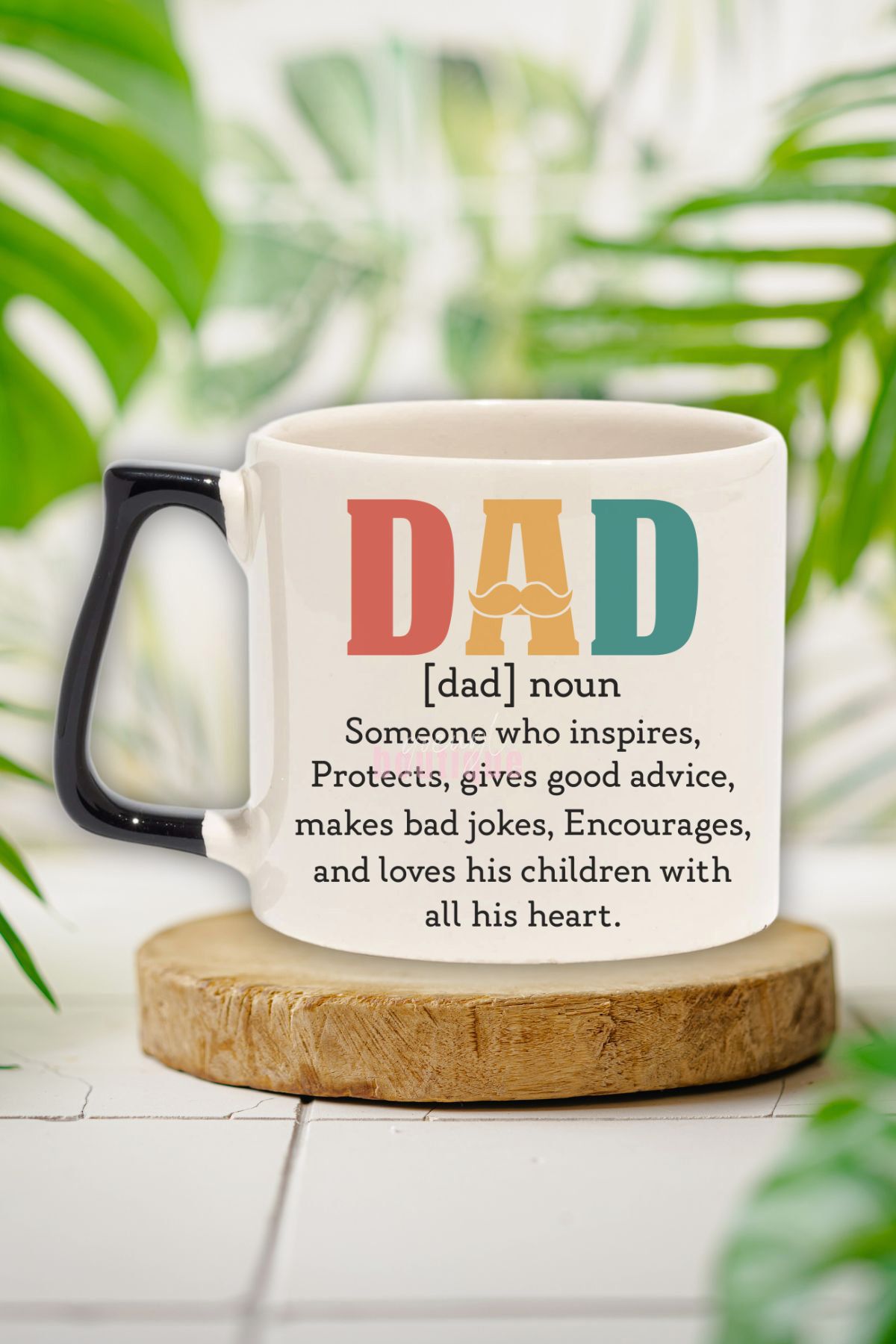 qoeuyl boutique Dad Noun 3 Baskılı Babaya Özel Tanım Babalar Günü Doğum Günü Hediye Siyah Kulplu Kupa Bardak
