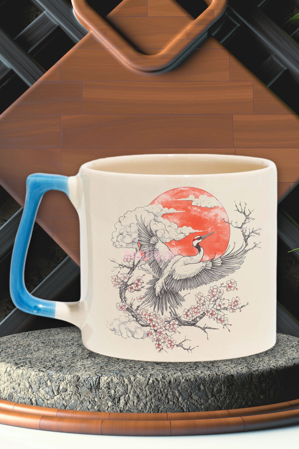 qoeuyl boutique Japon Art Geleneksel Baskılı Japon Sanatı Anime Manga Doğum Günü Hediye Mavi Kulplu Kupa Bardak