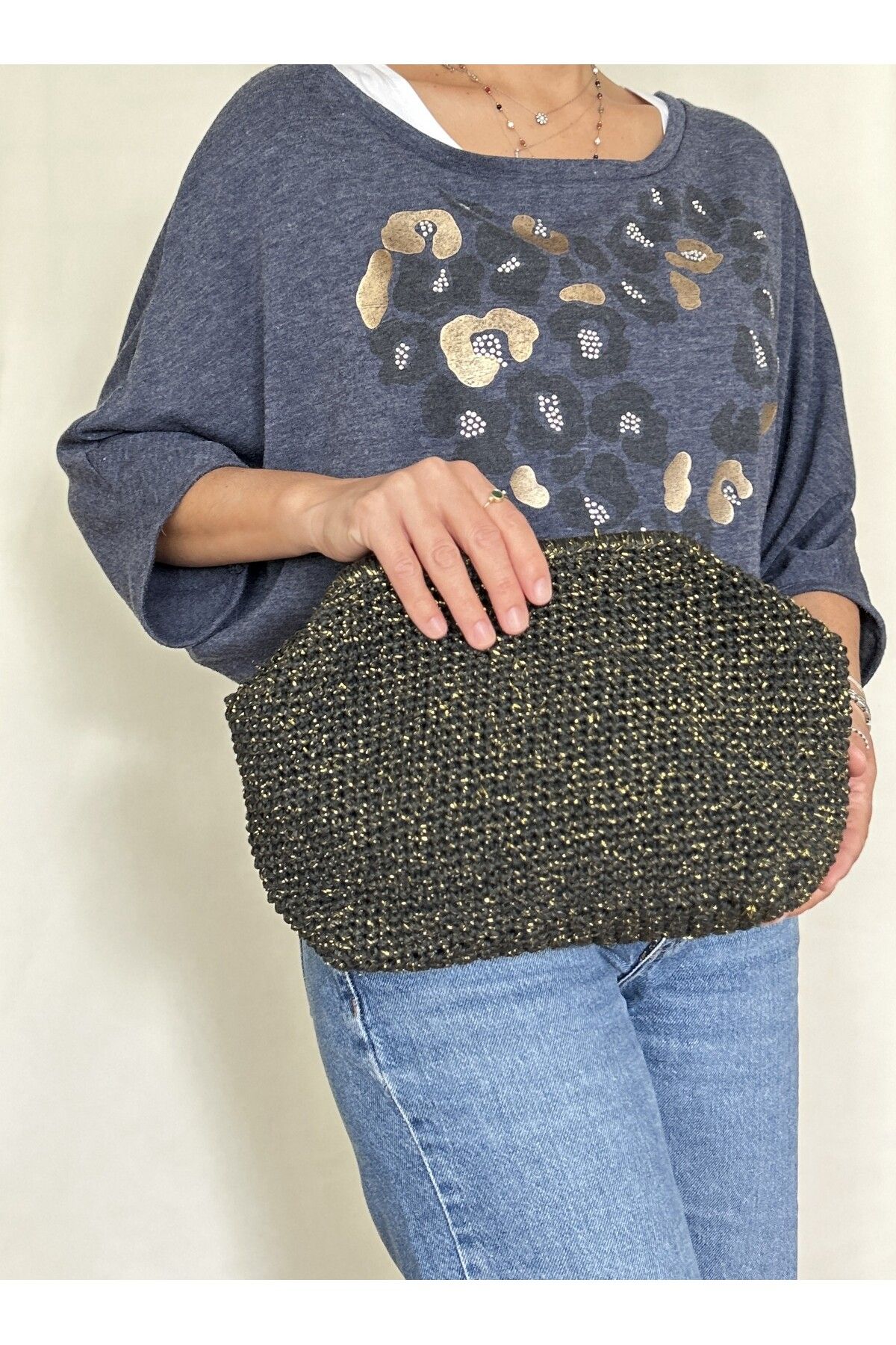 ByTooche İris Kadın Burslu Astarlı Simli Kağıt İp Çanta , Hasır Örgü Clutch, El Çantası, Portföy