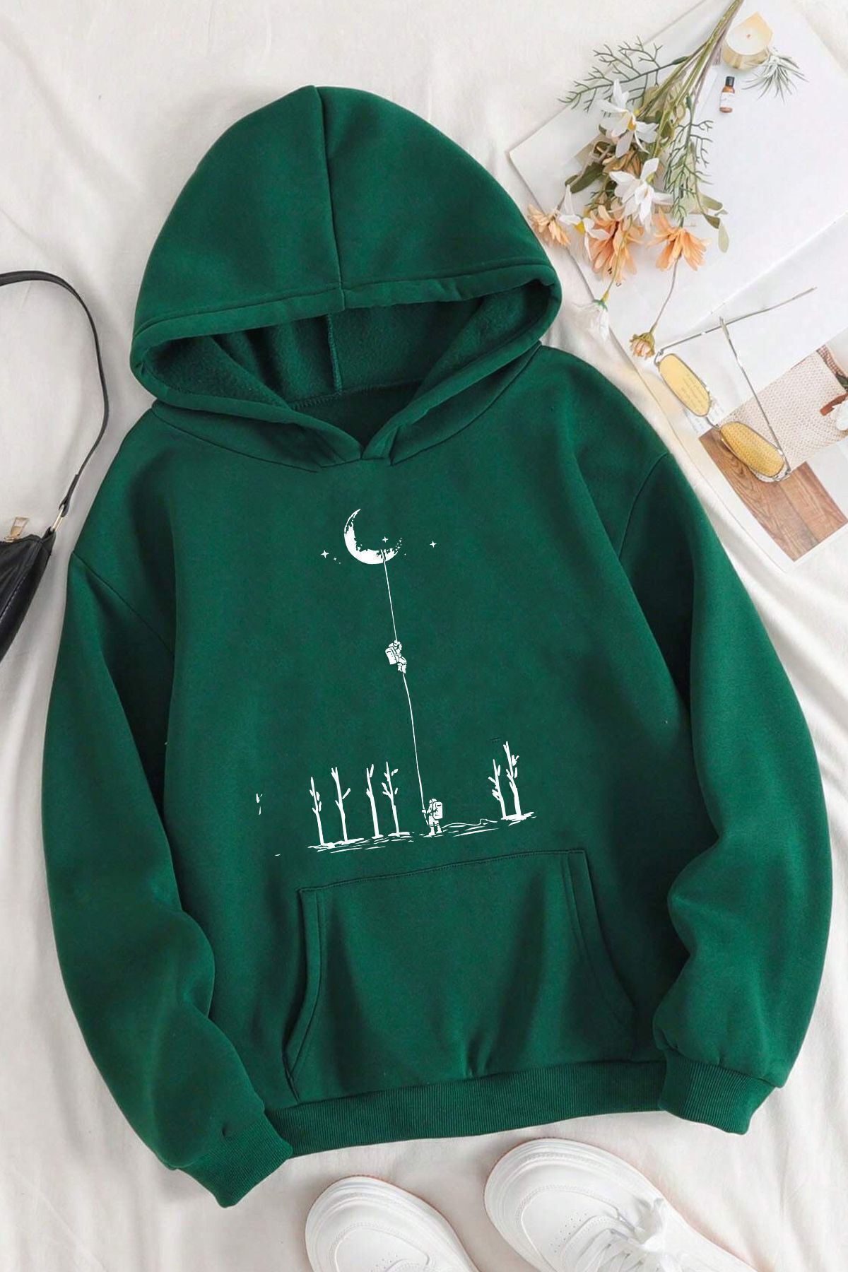 ModaSphere Ay da Astronot Baskılı Unisex Sweatshirt