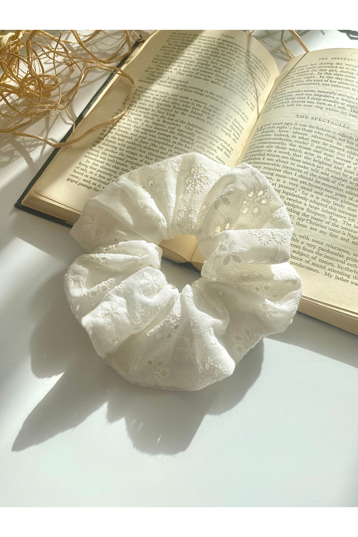 seyranat Beyaz Renk %100 Pamuk Fisto Kumaş Kadın Genç Kız Orta Boy Simit Saç Tokası Scrunchie Toka
