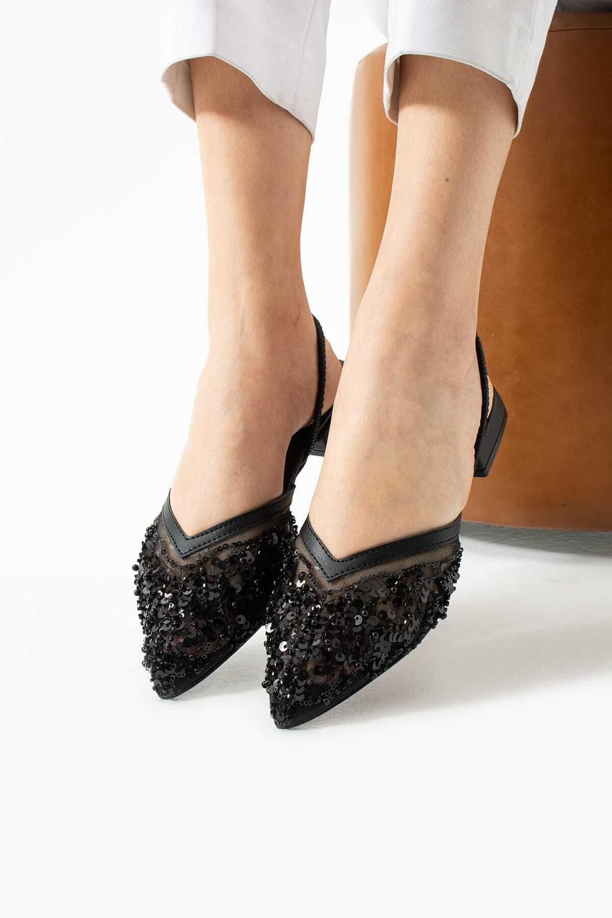 Yula Fashion Shoes Taş ve Nakış İşlemeli Kadın Şık Düz Taban Babet