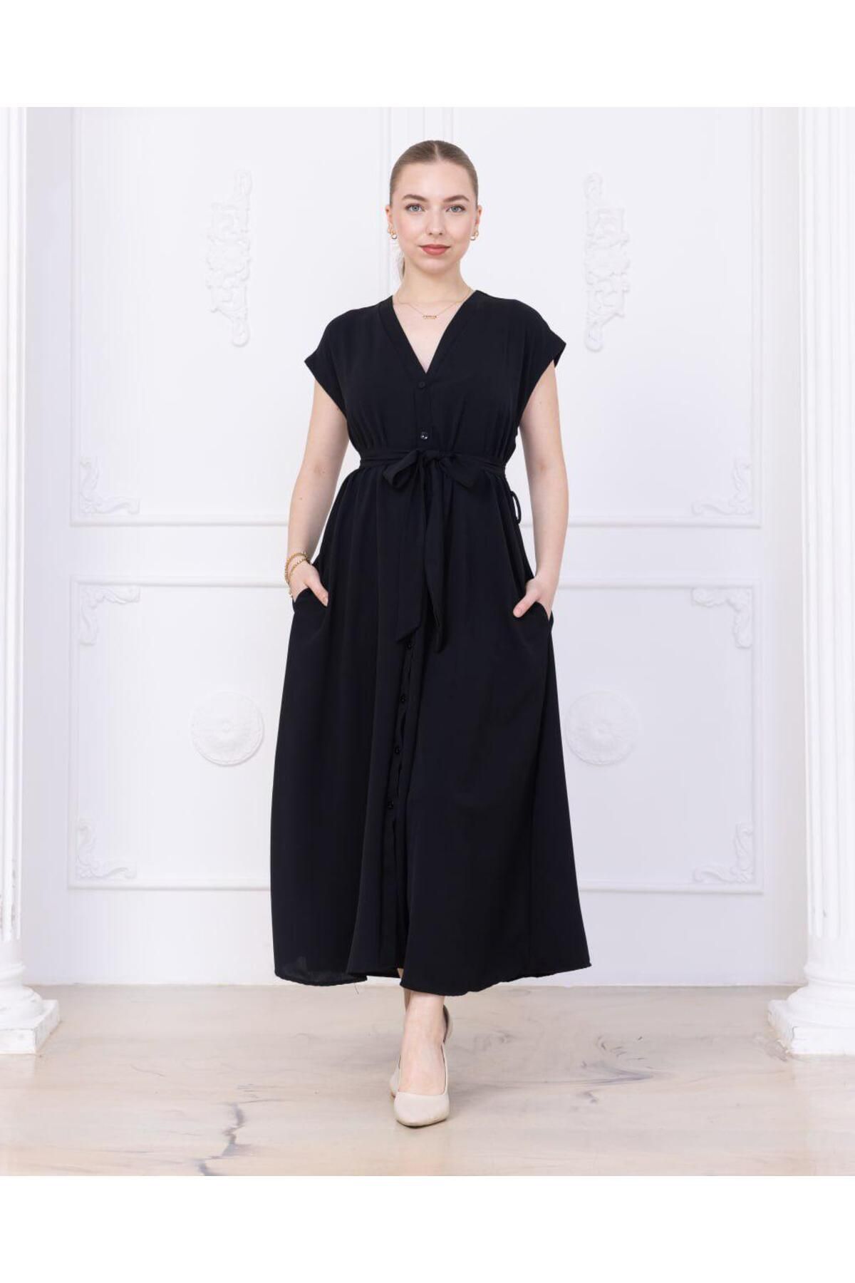 hotwind girls fashion KUŞAK KEMERLİ DÜĞMELİ ELBİSE ( LİNDA )
