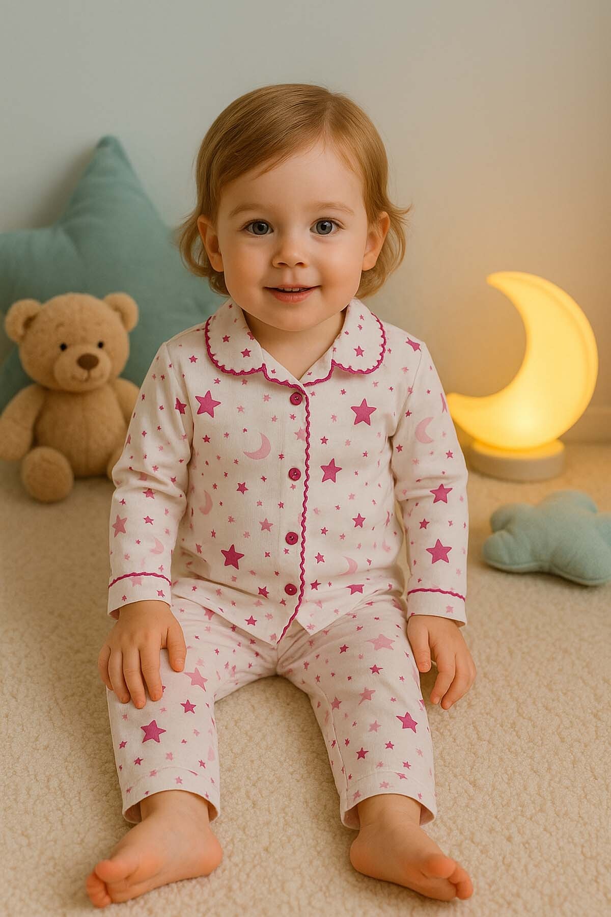 MYZİ STORE Newborn Baby Kids Moon Cloud Patterned 100% Cotton Pajama Set