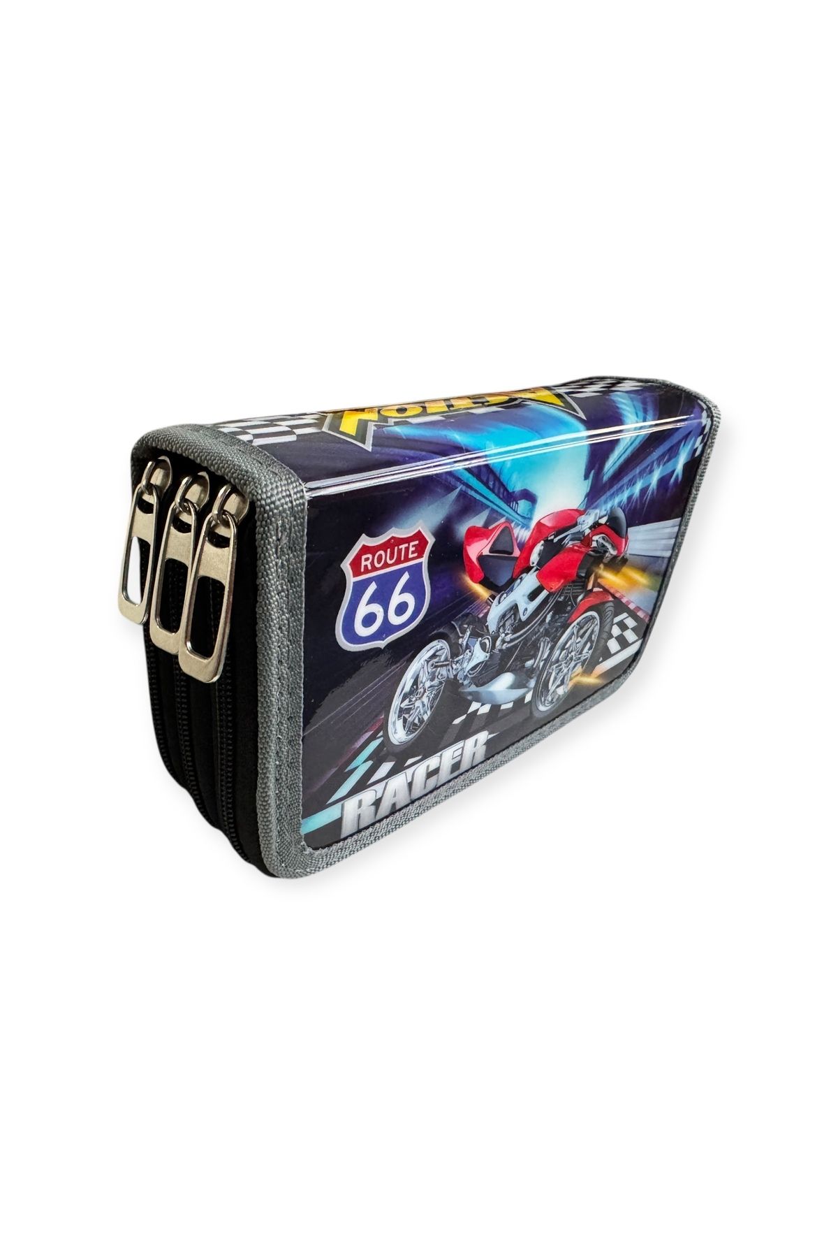 Polin Racer Desenli Üç Gözlü Kalem Çantası