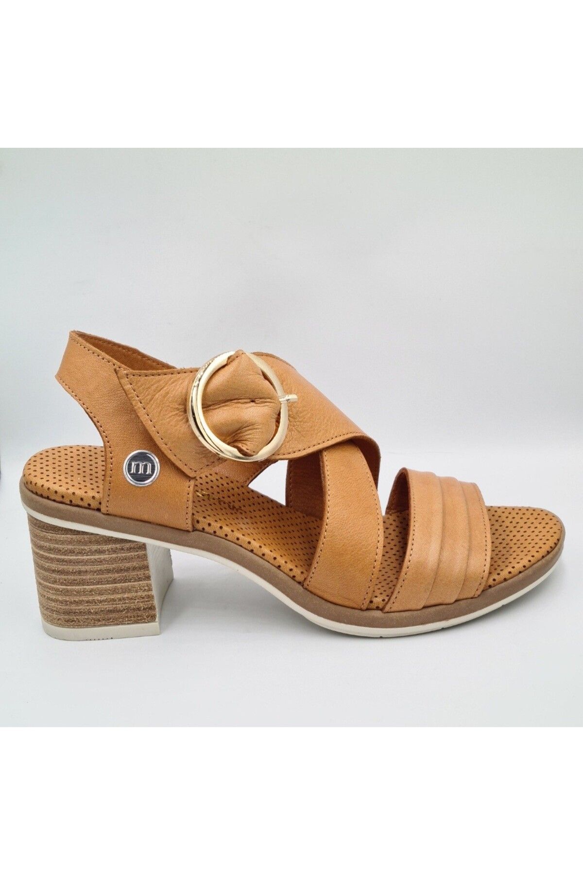 Mammamia D25YS-2605 Taba Renk Hakiki Deri Kalın Topuklu (6cm) Kadın Sandalet