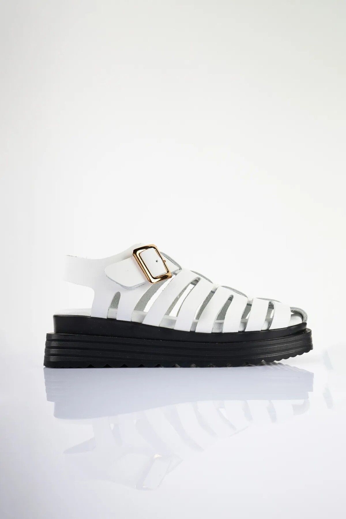 SU SHOE BOUTIQUE NO77 Beyaz Hakiki Deri Rahat Gladyatör Sandalet