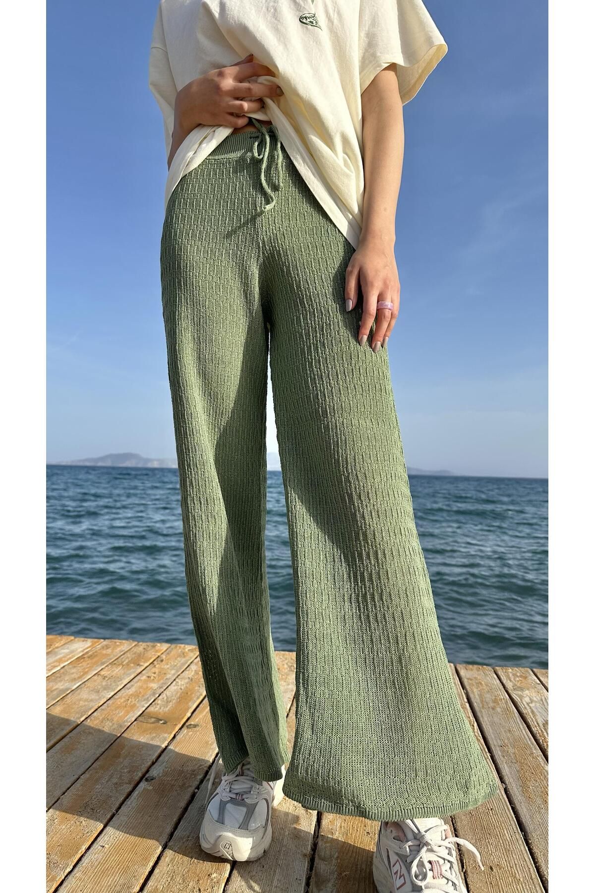 CHUBA Kadın Ispanyol Paça Triko Flare Fit Desenli Pantolon Yeşil 25s3028