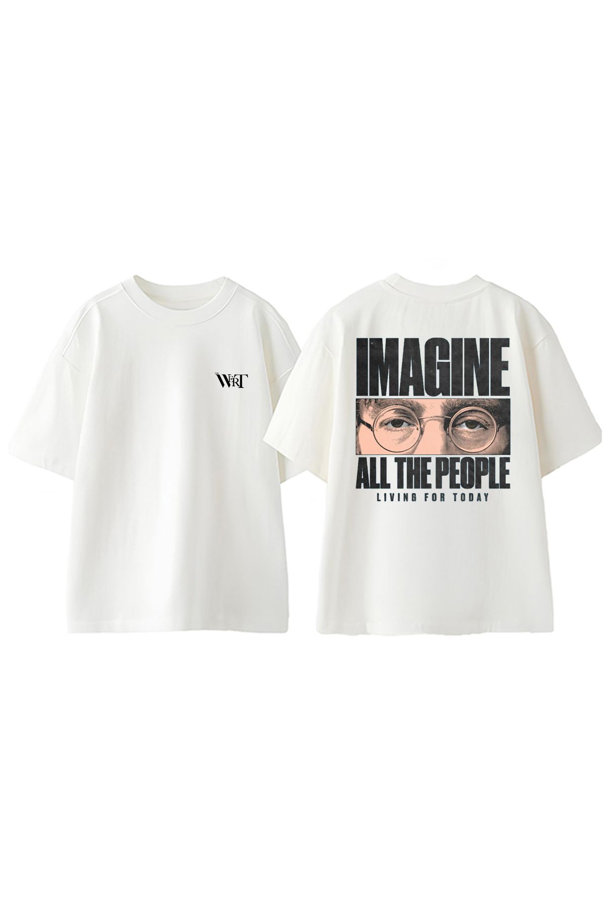 THEWERT The Beatles Imagıne Tasarım Sırt Baskılı Pamuk Beyaz Oversize T-shirt