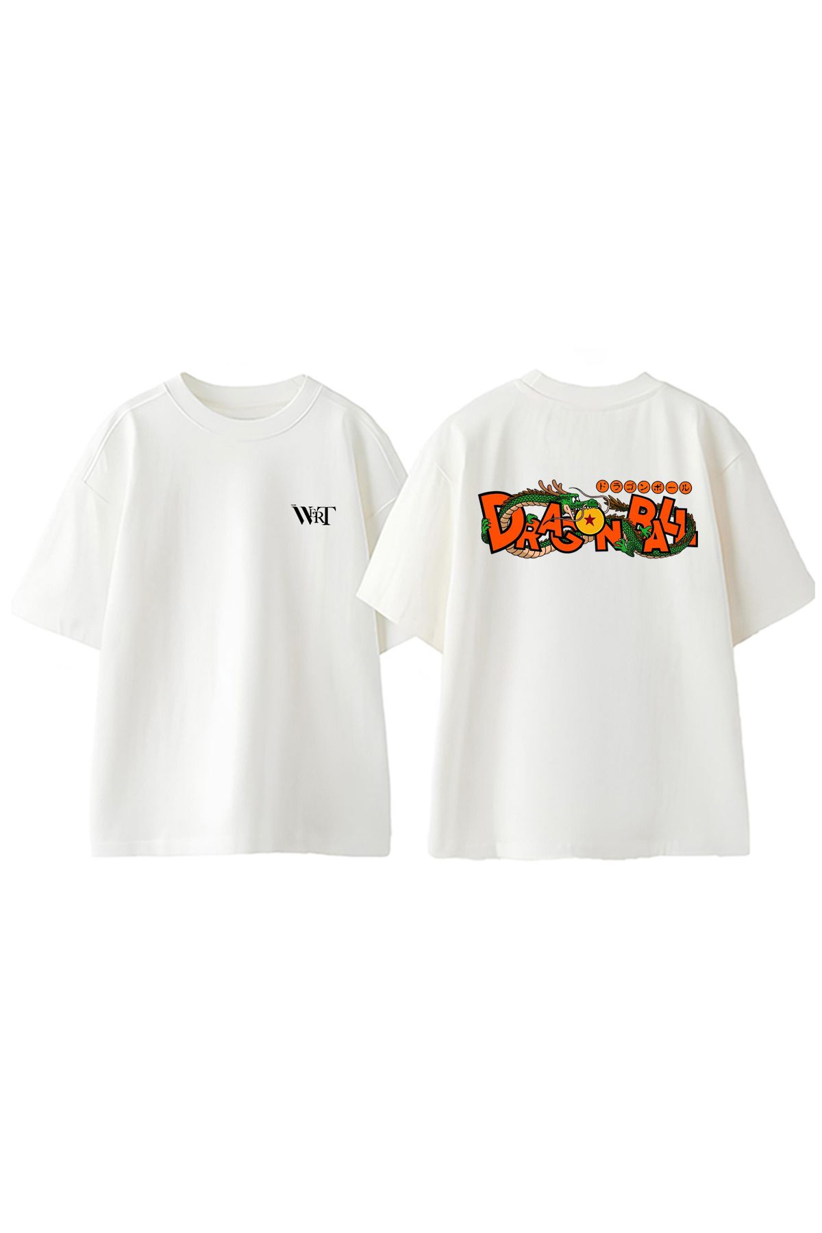 THEWERT Drogonball Ejderha Tasarım Sırt Baskılı Pamuk Beyaz Oversize T-shirt