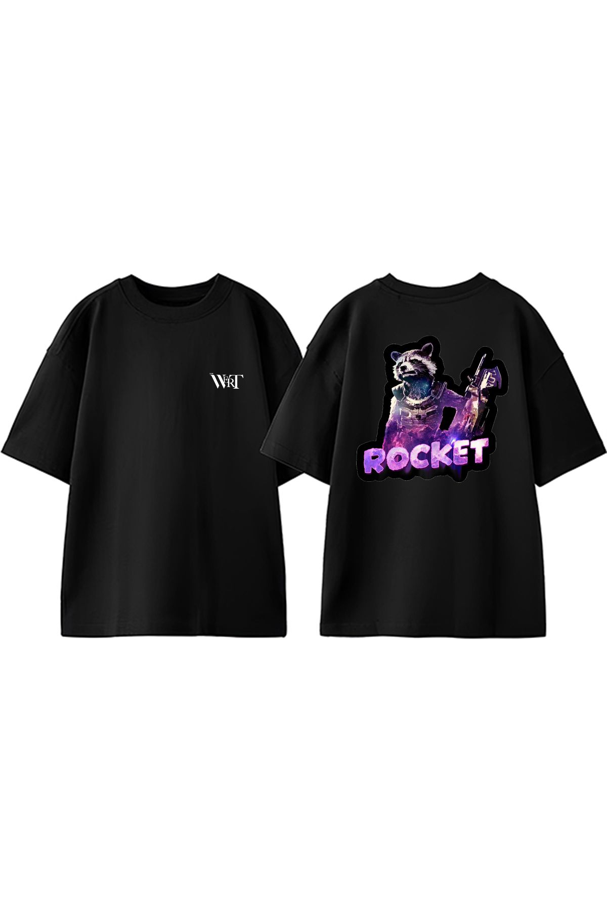 THEWERT Rocket Galaxy Tasarım Sırt Baskılı Pamuk Siyah Oversize T-shirt