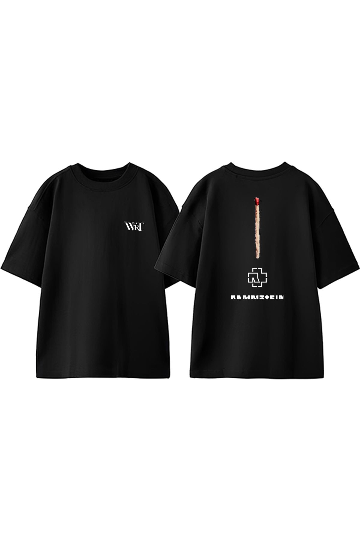 THEWERT Rammsteın Match Tasarım Sırt Baskılı Pamuk Siyah Oversize T-shirt
