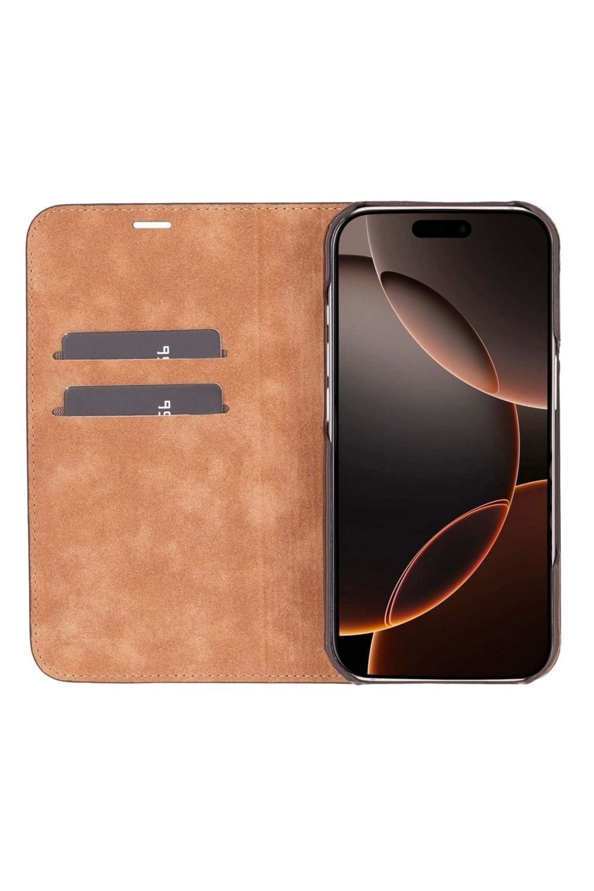 Angoravi Apple iPhone 16 Pro uyumlu, Hakiki Deri, El Yapımı, Cüzdanlı Kılıf, Antik Kahve