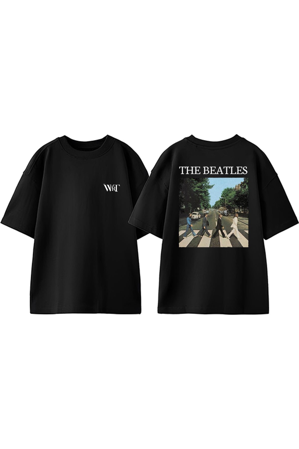 THEWERT The Beatles Abbey Road Tasarım Sırt Baskılı Pamuk Siyah Oversize T-shirt