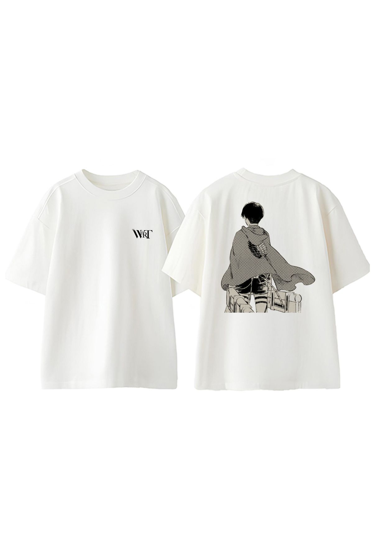 THEWERT Attack On Titan Levi Manga Tasarım Sırt Baskılı Pamuk Beyaz Oversize T-shirt