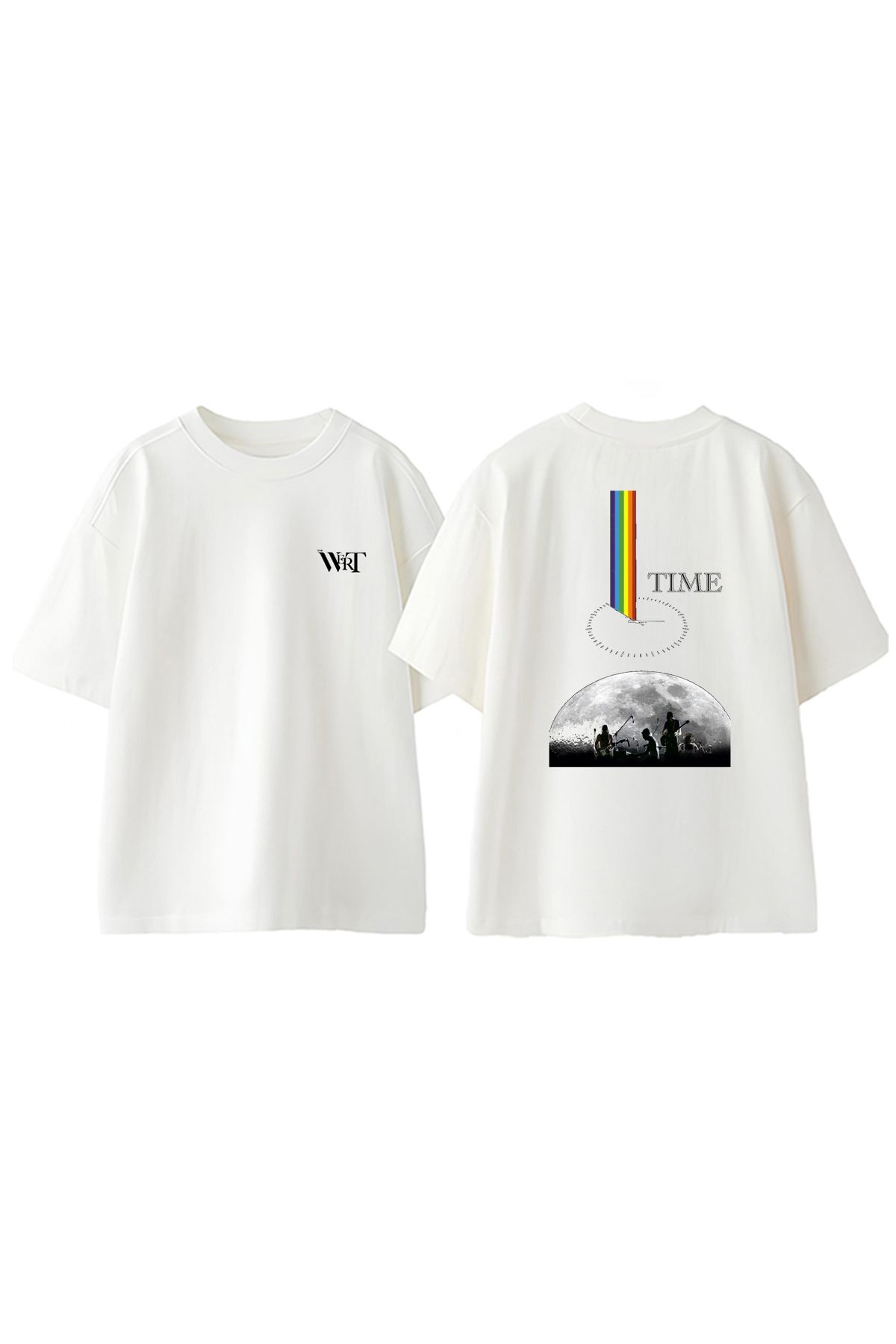 THEWERT Pink Floyd Time Tasarım Sırt Baskılı Pamuk Beyaz Oversize T-shirt