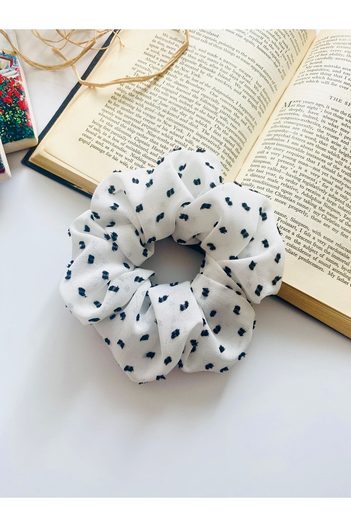 seyranat Siyah Beyaz Dokulu Orta Boy 12 cm Kadın Genç Kız Simit Saç Tokası Scrunchie Toka